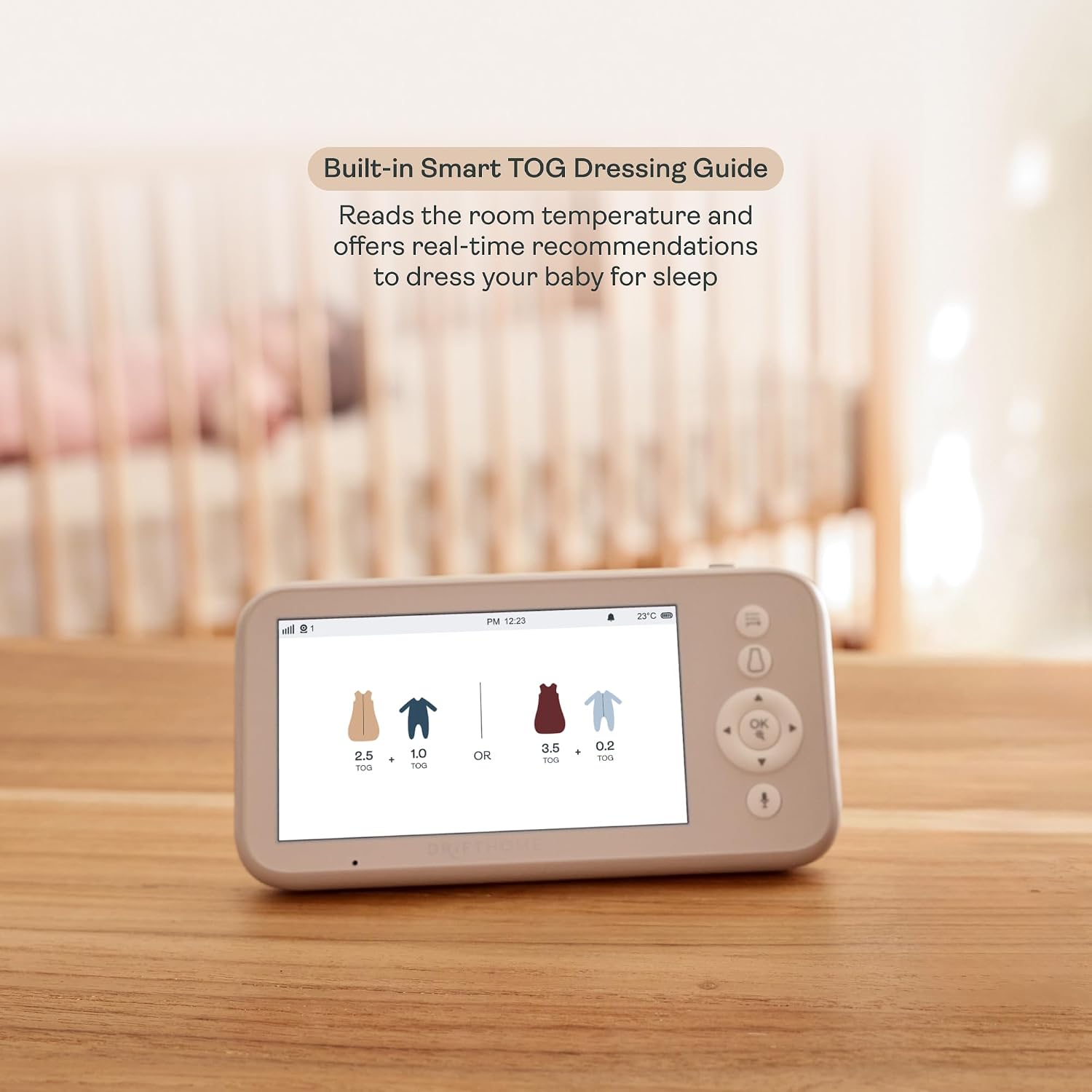 ergoPouch Drift Home Baby Monitor and Smart TOG Guide – Non-Wi-Fi Monitor with Sleep Tracking, Night Light, and Intelligent TOG Dressing Guide for Safer Sleep