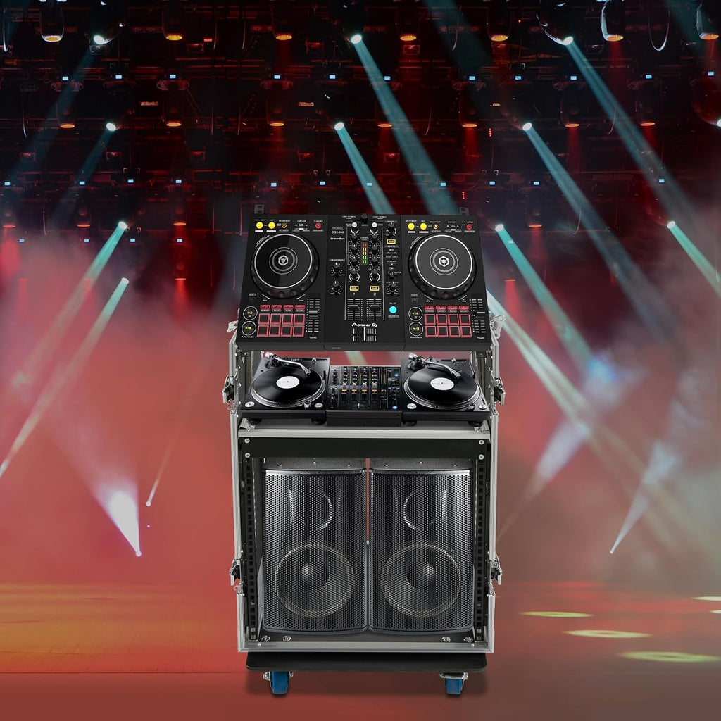 PA DJ Rack, 10U Road Case with 4 Universal Rubber Wheels, Audio Rack for studios, home theatres, KTVs