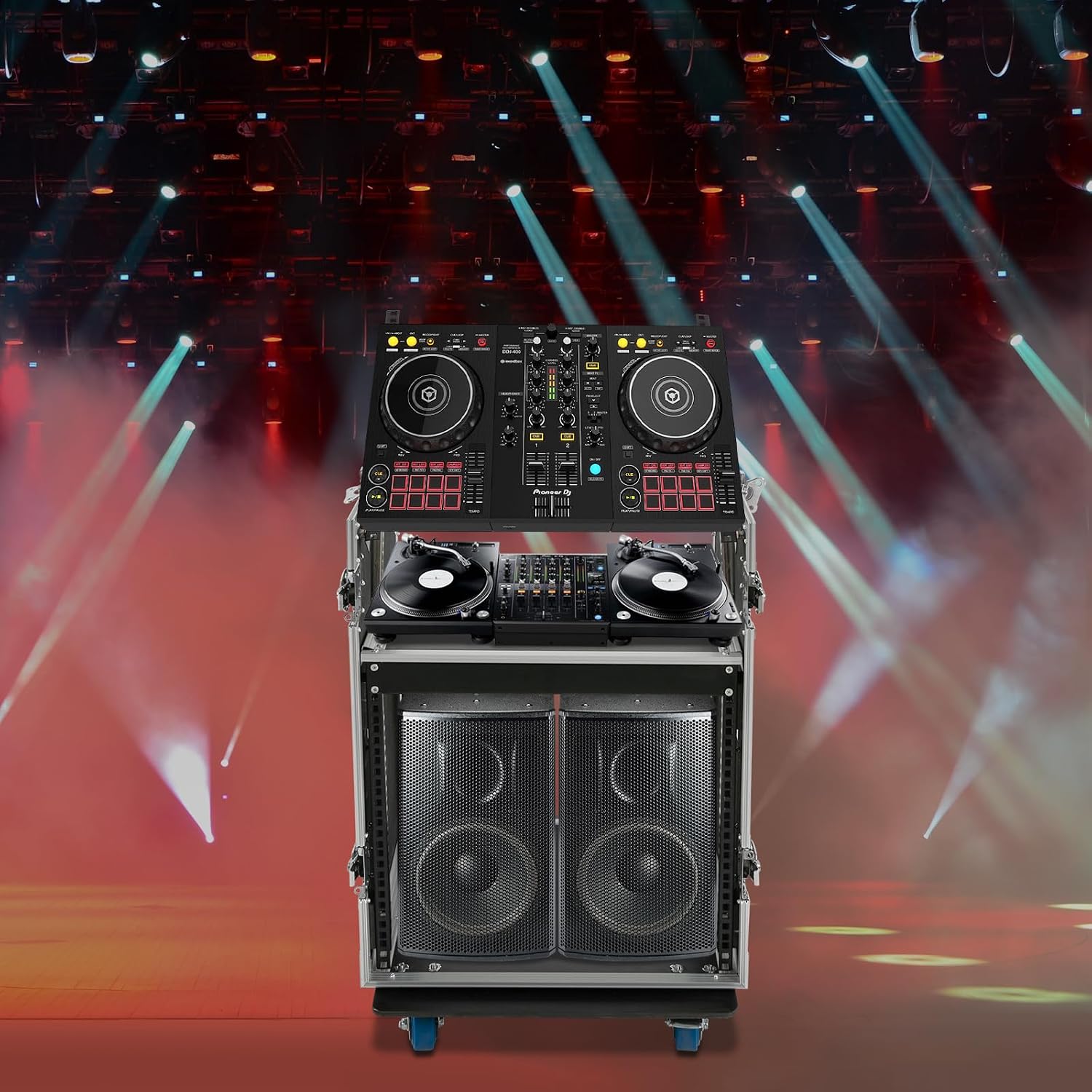 PA DJ Rack, 10U Road Case with 4 Universal Rubber Wheels, Audio Rack for studios, home theatres, KTVs