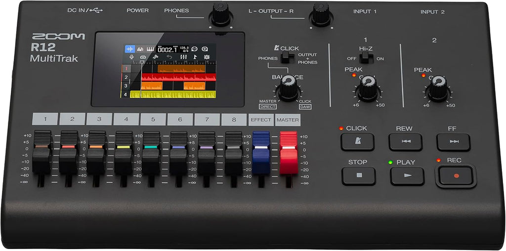 Zoom R12 Multi-Track Portable Recorder for Musicians, with 2 XLR/TRS Combo Inputs, 8 Tracks, Touchscreen, Onboard Editing, Effects, Drum Loops, Battery Powered, USB Audio Interface