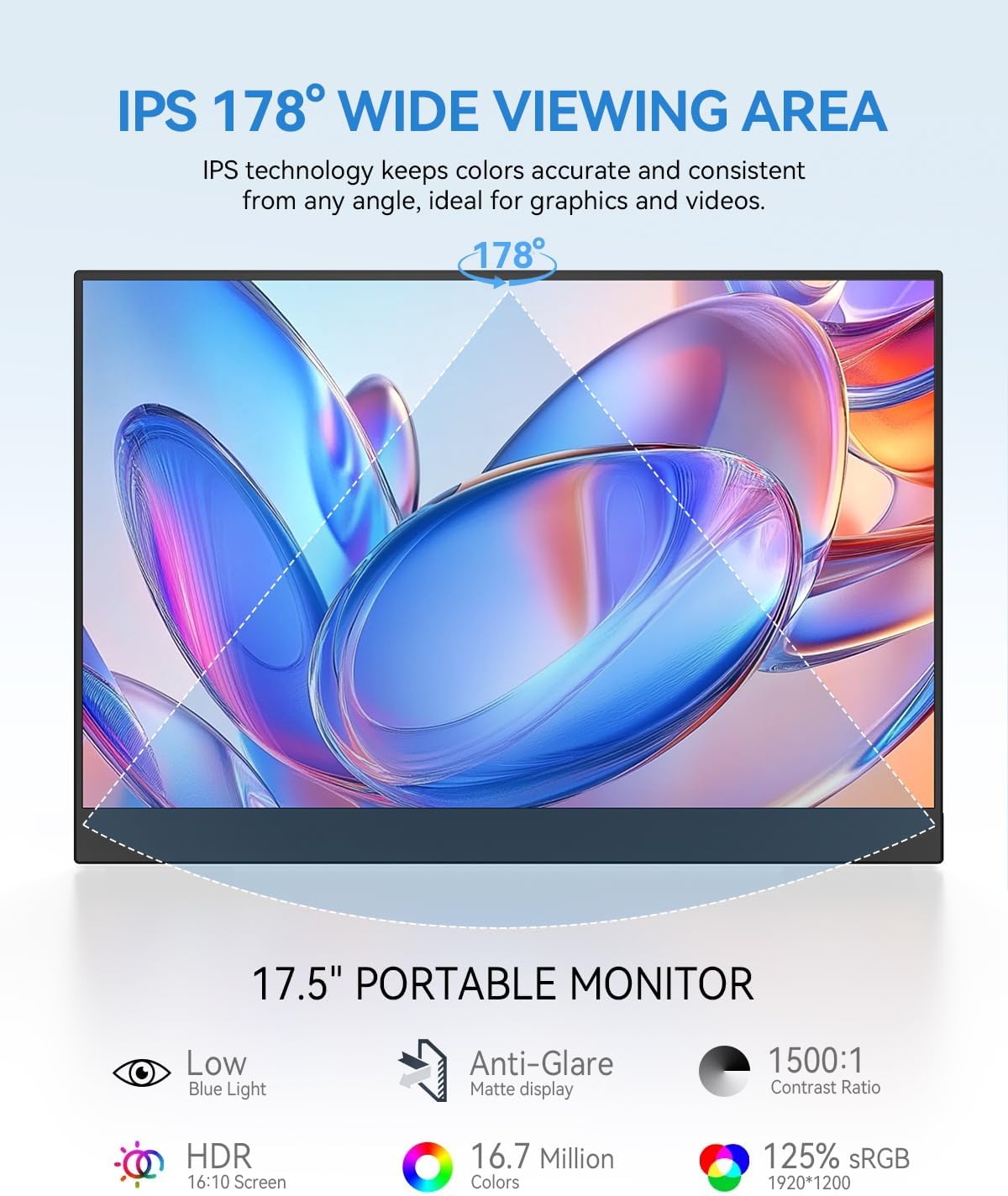 UPERFECT 17.5' Portable Monitor 1920×1200 FHD 16:10 IPS 125% sRGB 400 nits USB-C & HDMI Laptop Extender with 180° Adjustable Stand, Travel Second Screen for MacBook, PC, Phone & Gaming