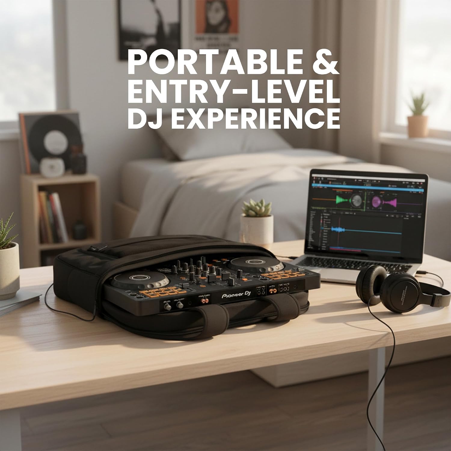 Pioneer DJ DDJ-FLX4 2-Channel DJ Controller - Black Bundle with Laptop Stand, Headphones, and Austin Bazaar Polishing Cloth