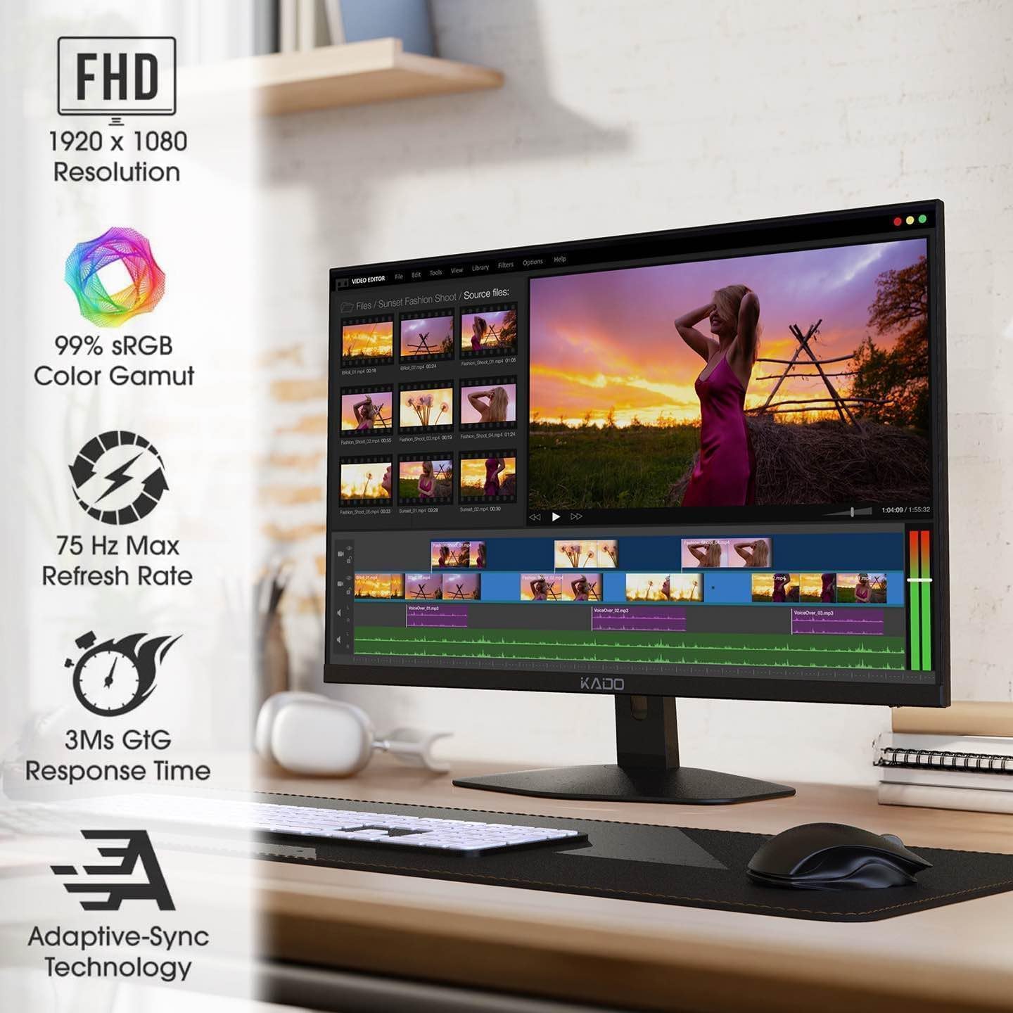 Kado Dual Monitor Setup - 2-Pack 27' 1920x1080 Computer Monitor 75Hz VESA Mount HDMI Office Gaming Hybrid Built-in Speakers (E27X Dual Series)