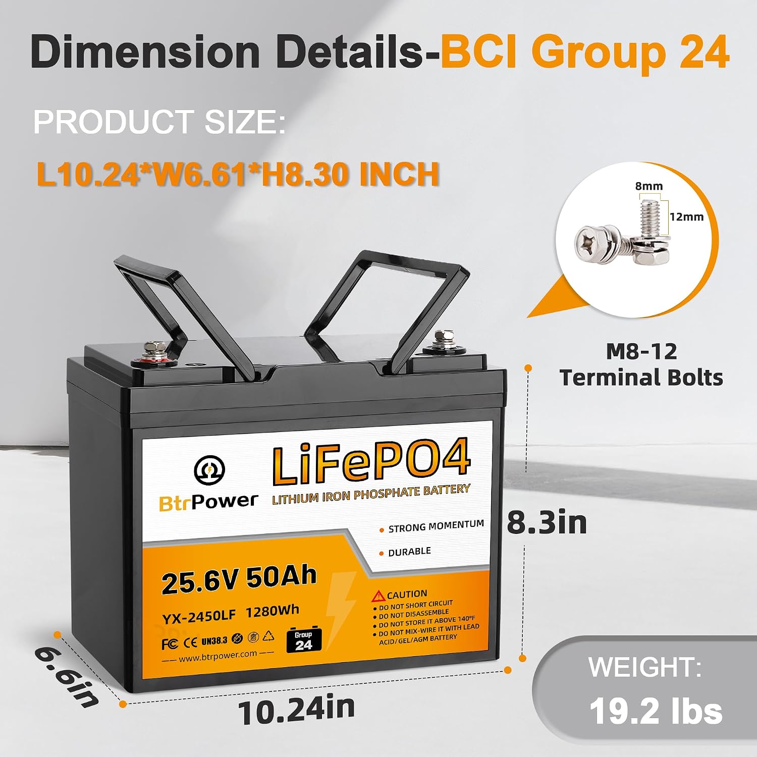 24V 50Ah LiFePO4 Battery,5000+ Deep Cycle, 24v Trolling Motor Lithium Battery,Bulit-in 50A BMS,Perfect for Fish Finder Boat,Marine,RV,Off-Grid System,Solar System,Home Storage