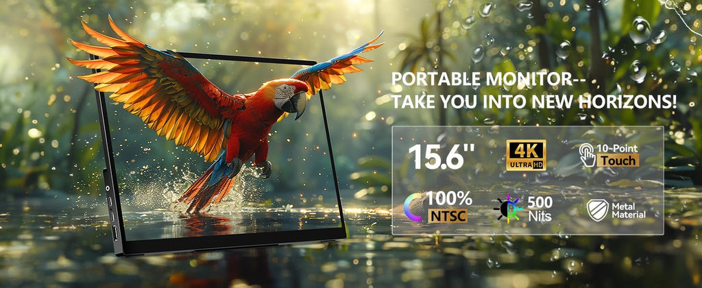 4K Portable Touch Monitor, 15.6' inch 3840 * 2160 UHD w/USB-C HDMI Laptop Monitor, 2000:1 100% RGB IPS ，Aluminum Alloy Shell,10-Point Touch，Dual Speaker, HDR, for Home, Work