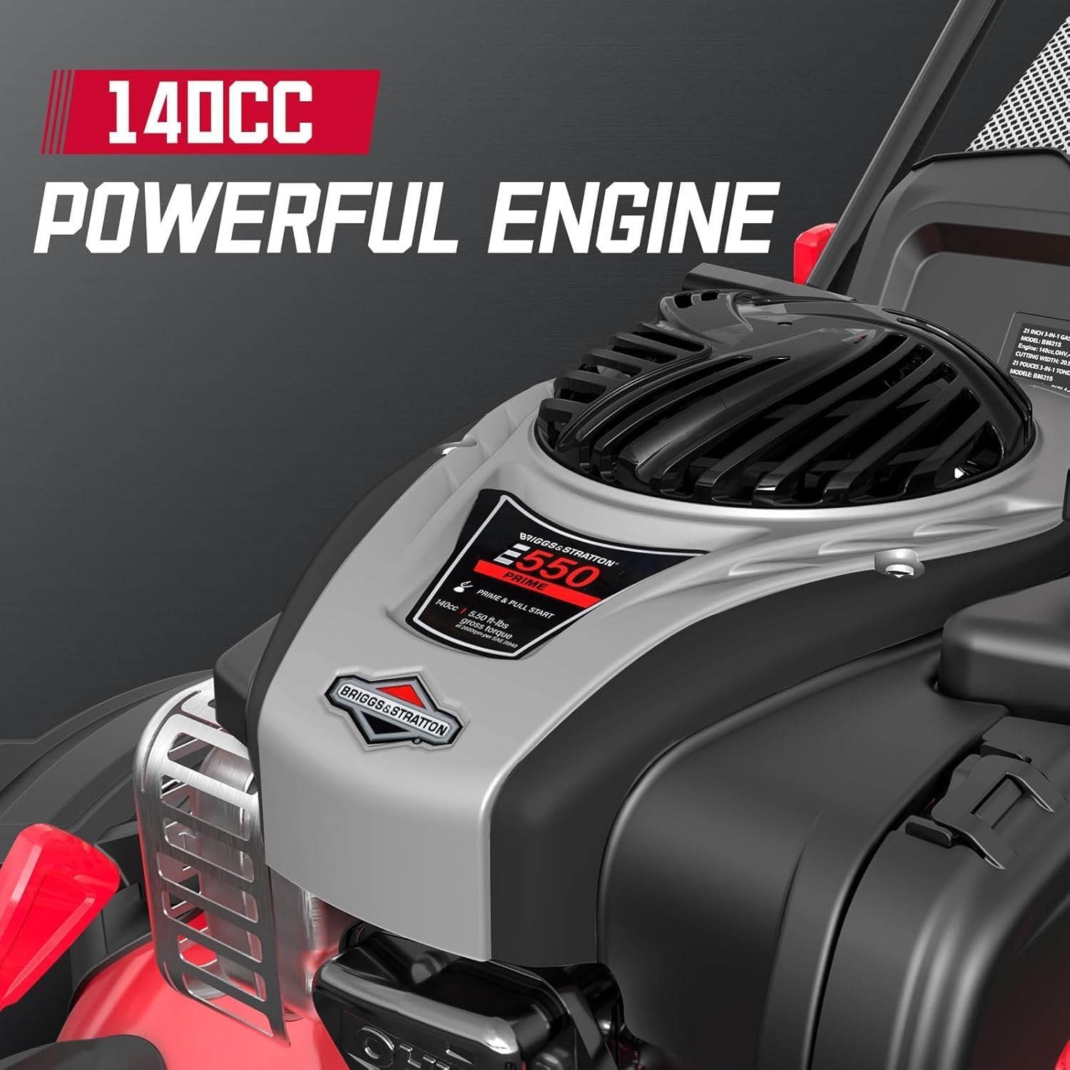 PowerSmart 21' 3-in-1 Gas Push Lawn Mower with 140cc 4-Stroke Engine - Wide Cutting Deck, 6 Height Adjustments, Mulching Capability