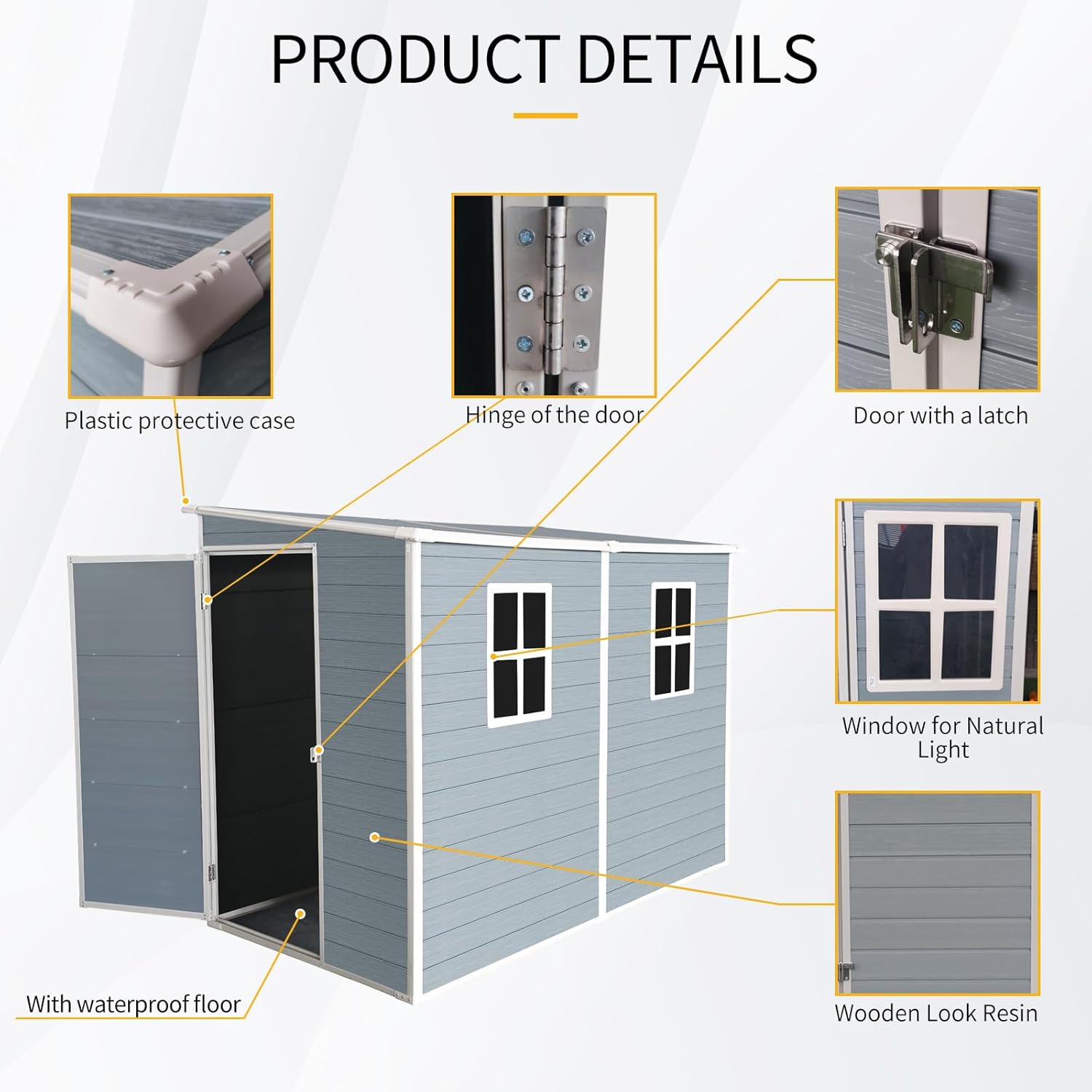 4' x 8' Outdoor Storage Shed, Resin Garden Shed with Windows, Lockable Door and Vents, Plastic Tool Storage for Patio Furniture, Lawnmower and Bike Storage, All Weather Use (4' x 8')