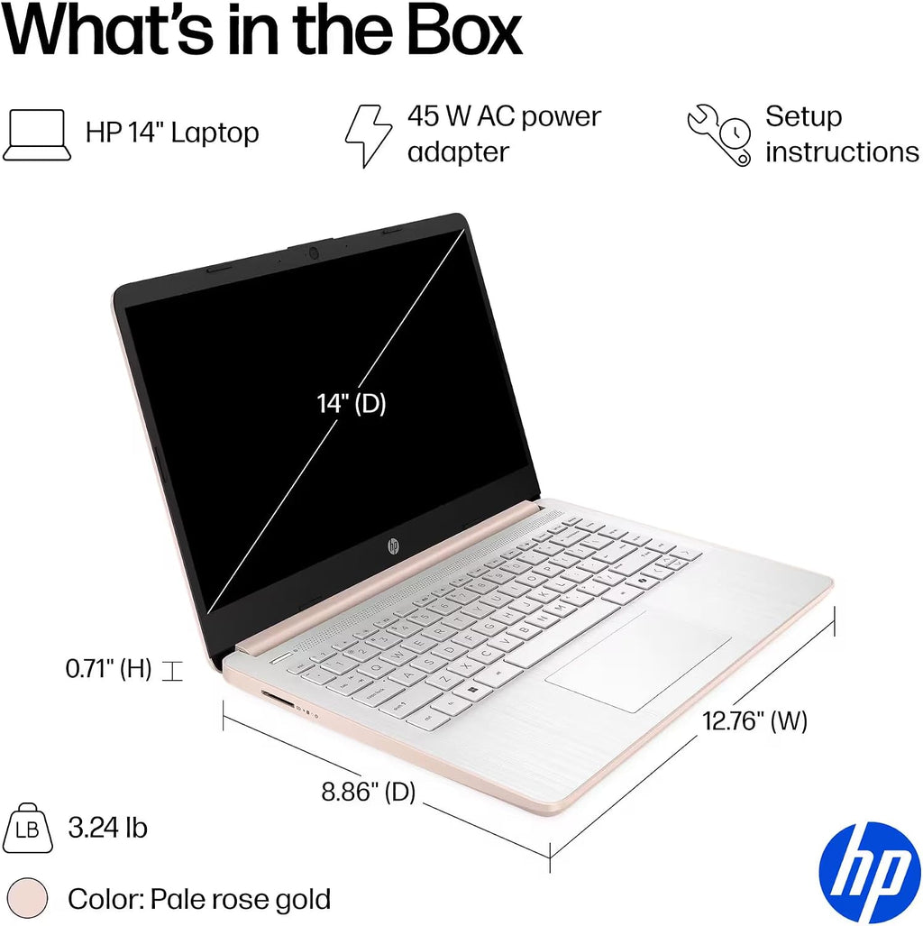 HP 14' Rose Gold Laptop for Student Business 2026, Office 365 Included, Copilot AI, Intel CPU, 16GB RAM, 64GB eMMC, w/Accessories, Light & Slim, 4K Graphics, Windows 11S