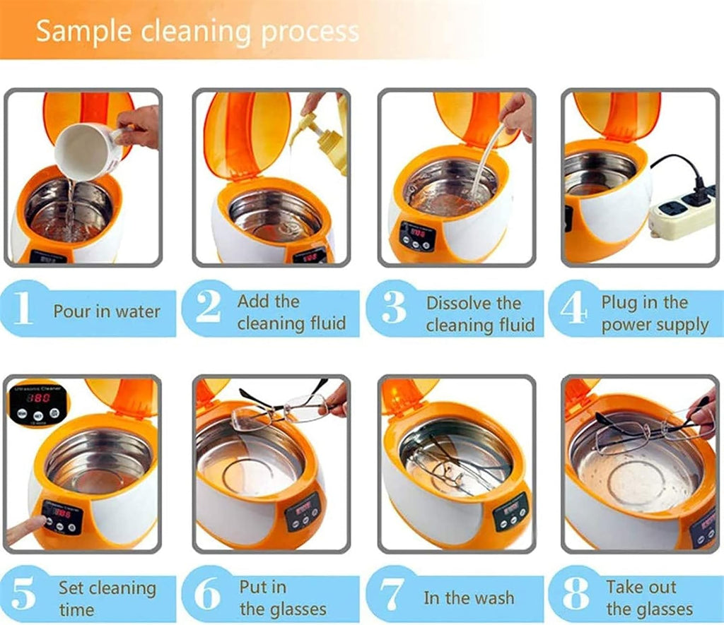Gaone Digital Ultrasonic Jewelry Cleaning Device Small Household Multifunction Cleaner Stainless Steel Ultrasonic Bathroom Washing Machine Cleaning Tools,Orange