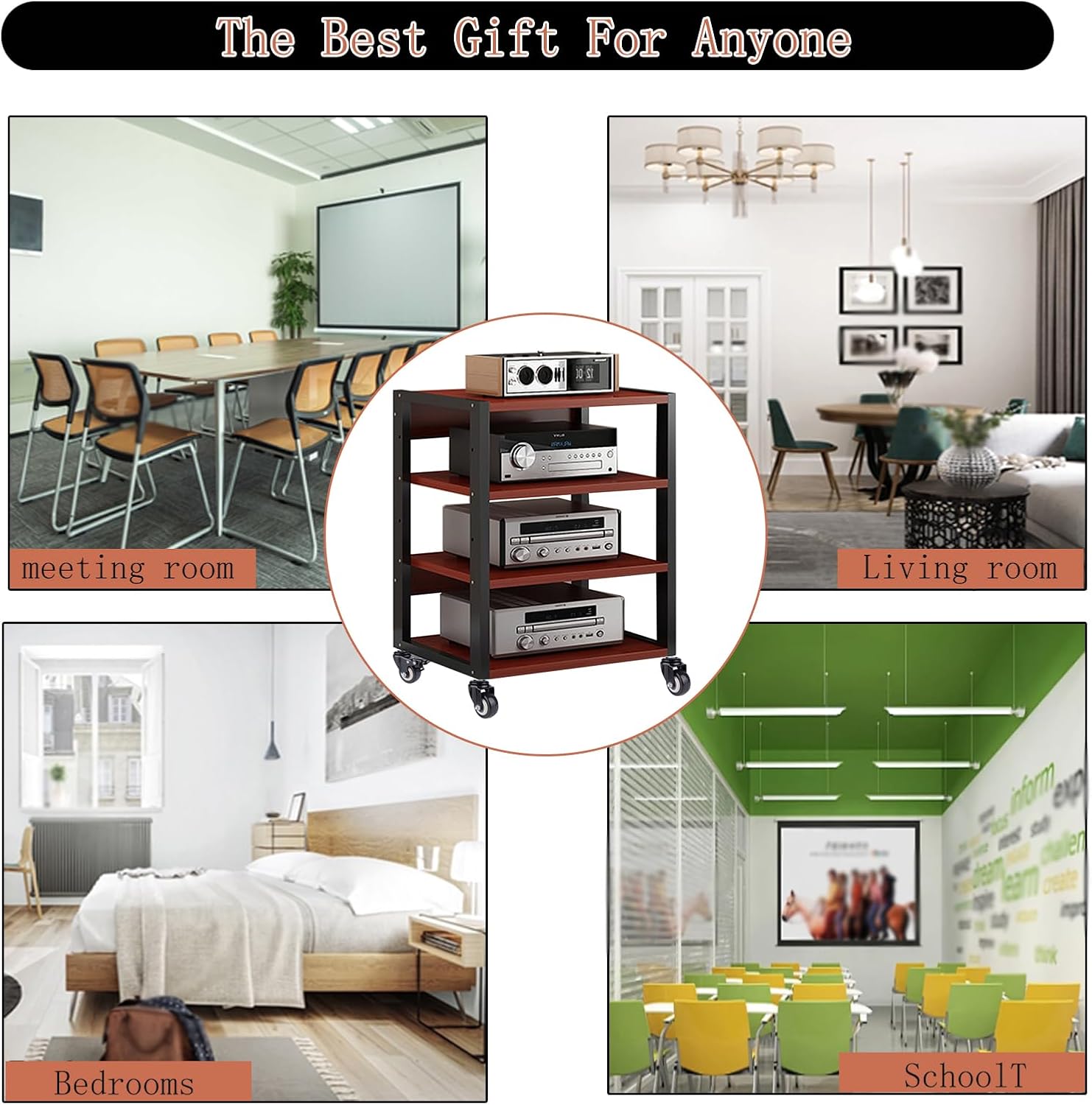3/4/5Tier Media Rack with Shelf Height Adjustable Component Cabinets, Floor Standing Removable Stereo Cabinet Corner, Av Component Media Racks for Home, Office, and Theatres (4 Tier-YM)