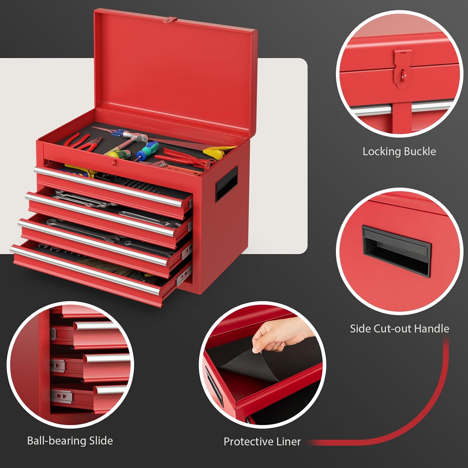 IRONMAX Rolling Tool Chest, 5-Drawer Lockable Tool Cabinet w/Adjustable Shelf & 4 Universal Wheels, 2 in 1 Detachable Tool Box Storage Organizer for Garage Workshop Repair Shop, Red