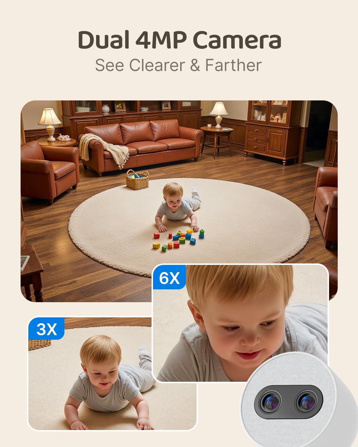 Simsky Baby Monitor with 2 Cameras, 7' UHD Split-Screen Touch Display | 4MP Dual Cameras with Wall Mount, 6X Zoom | AI Detection, App Remote Access, 32GB Local Storage, Hack-Proof Encryption