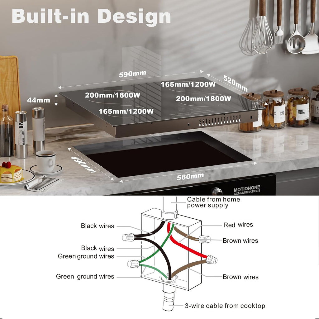 Hobsir 24 Inch Electric Cooktop 4 Burner 6000W, 24' Radiant Electric Stove Top, Built-in Ceramic Stove Top with Sliding Control, Timer, Safety Lock, 9 Power Levels, 220V-240V Hard Wire (No Plug)
