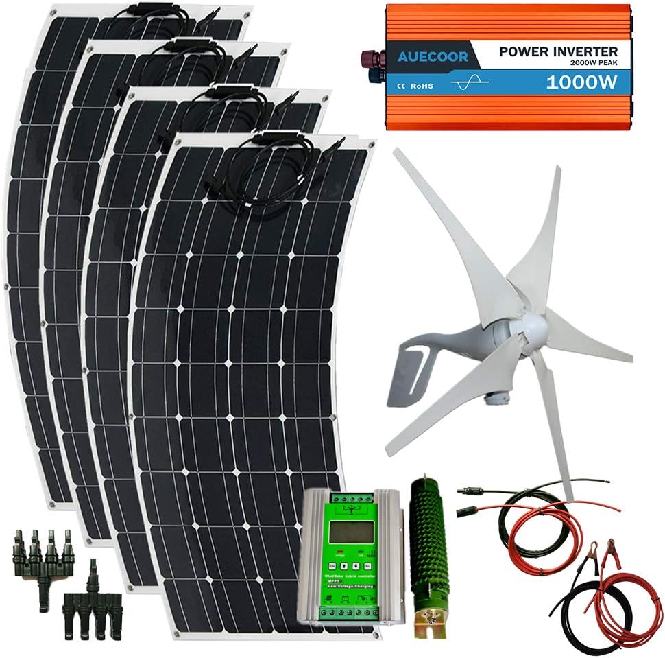 800W Wind-Solar Generator Kit: 400W Wind Turbine + 4x100W Solar Panels + 1000W 12V/24V-110V/220V/230V Inverter &Hybrid Controller