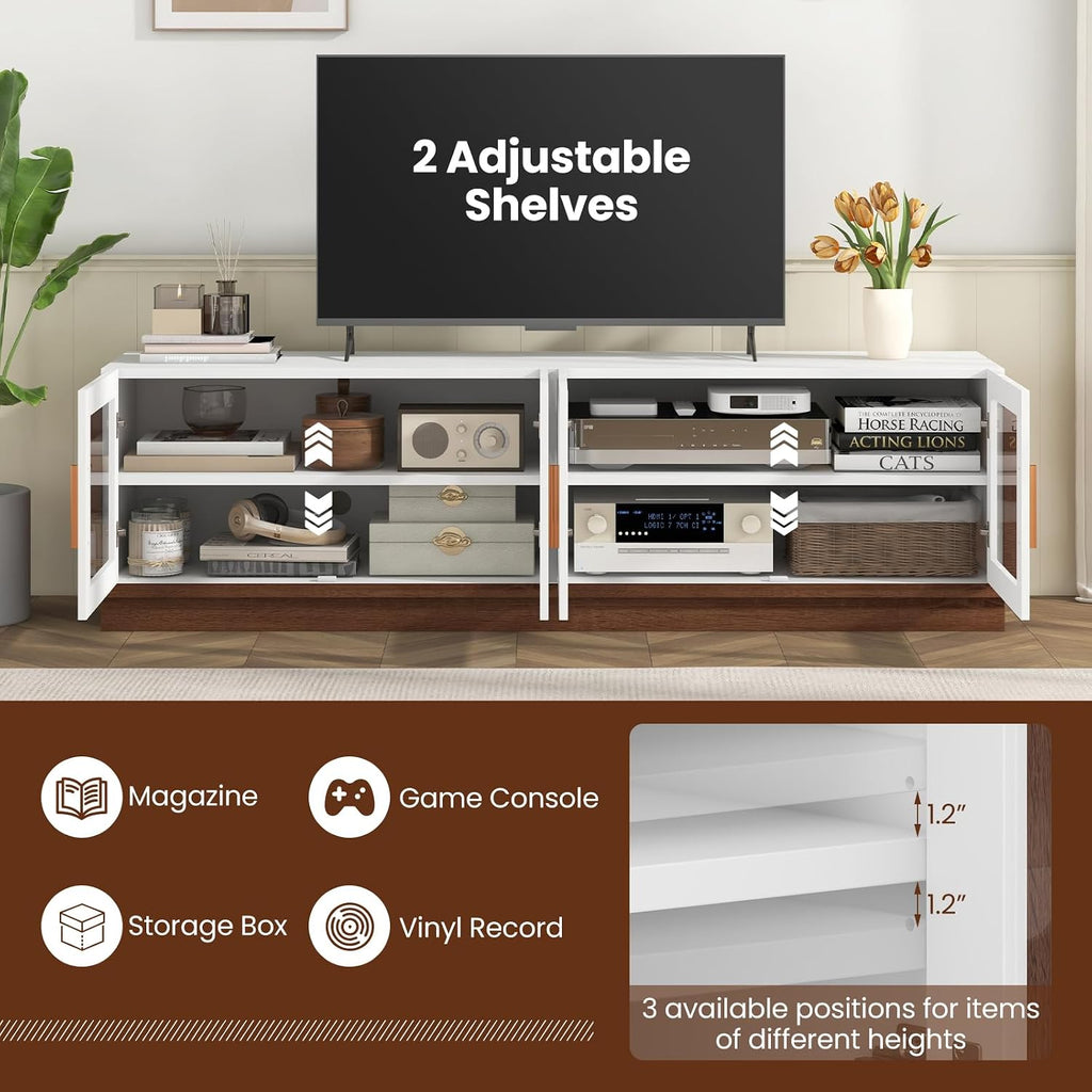 Giantex Large TV Stand for TVs up to 75', Entertainment Center with 4 Tempered Glass Doors, 2 Adjustable Shelf, 4 Cable Holes, Media Console, 70 x 16 x 20 Inches TV Cabinet for Bedroom, Living Room