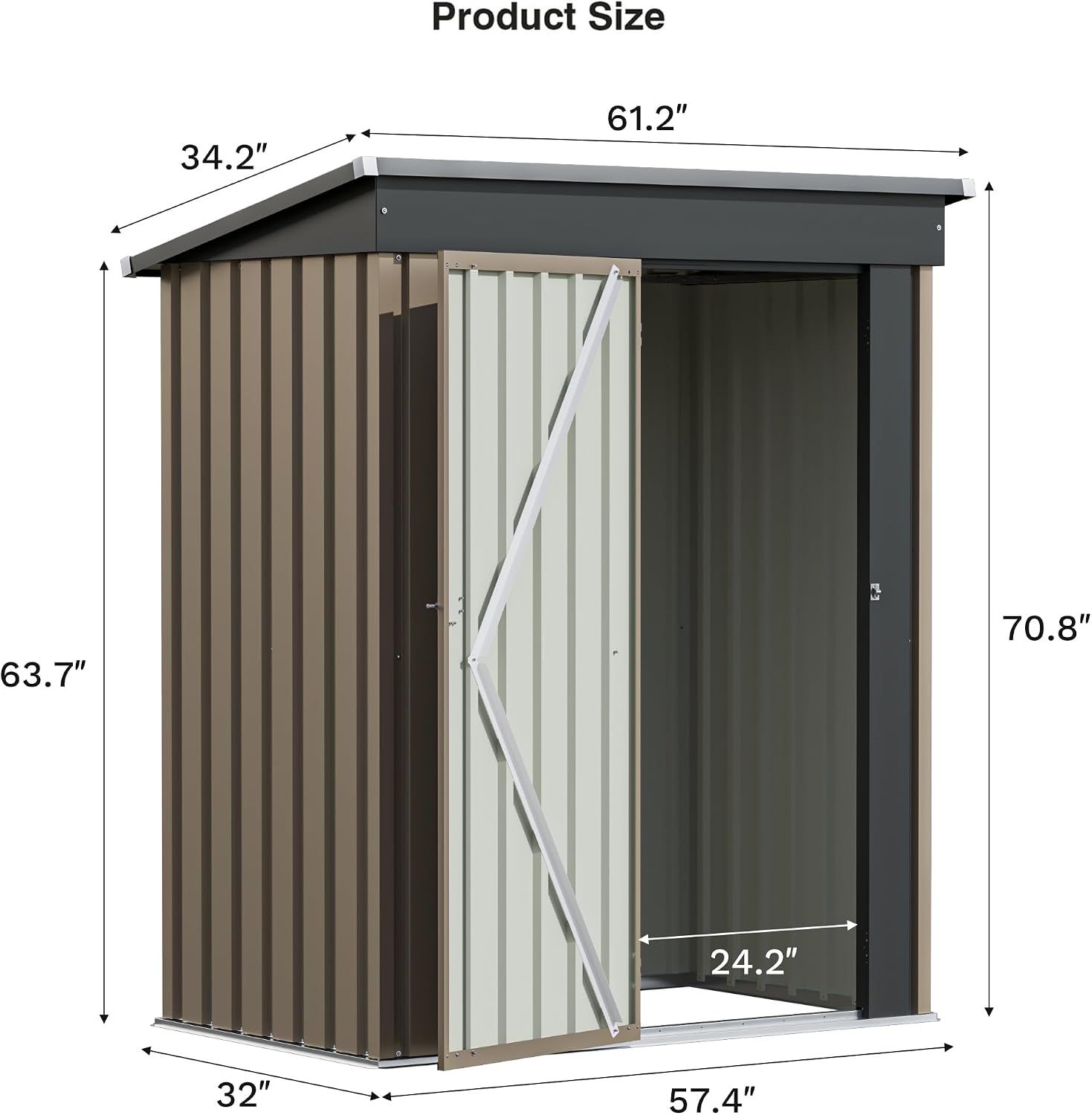 Patiolife 5x3 FT Outdoor Storage Shed, Small Tool Metal Shed with Lockable Door & Sloping Roof, Garden Shed for Backyard Patio Lawn, Brown