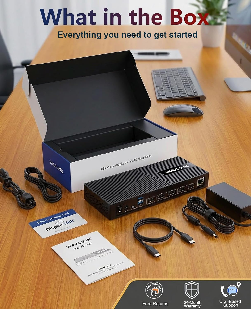 WAVLINK USB-C Triple Monitor Docking Station for MacBook M1-M5/Neo & Windows – 100W PD, 3×HDMI/2×DisplayPort, 6x10Gbps USB Ports, Gigabit Ethernet, Ideal for Workstation & Home Office