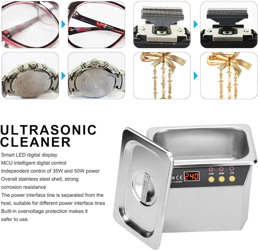 TsoLay Ultrasonic Cleaner, 40-43kHz Advanced Ultrasonic Cleaner, 35W/50W Professional Stainless Steel Jewelry Cleaner Machine with Digital Control, for Jewellery Watches Rings Washing Machine