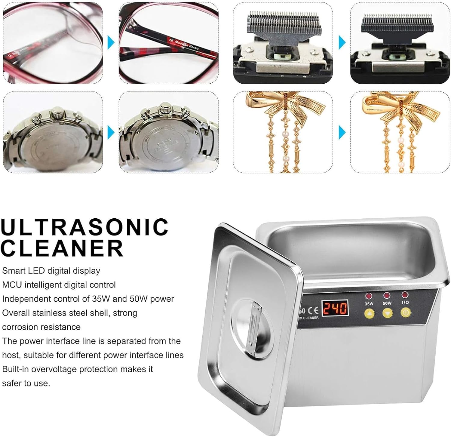 TsoLay Ultrasonic Cleaner, 40-43kHz Advanced Ultrasonic Cleaner, 35W/50W Professional Stainless Steel Jewelry Cleaner Machine with Digital Control, for Jewellery Watches Rings Washing Machine