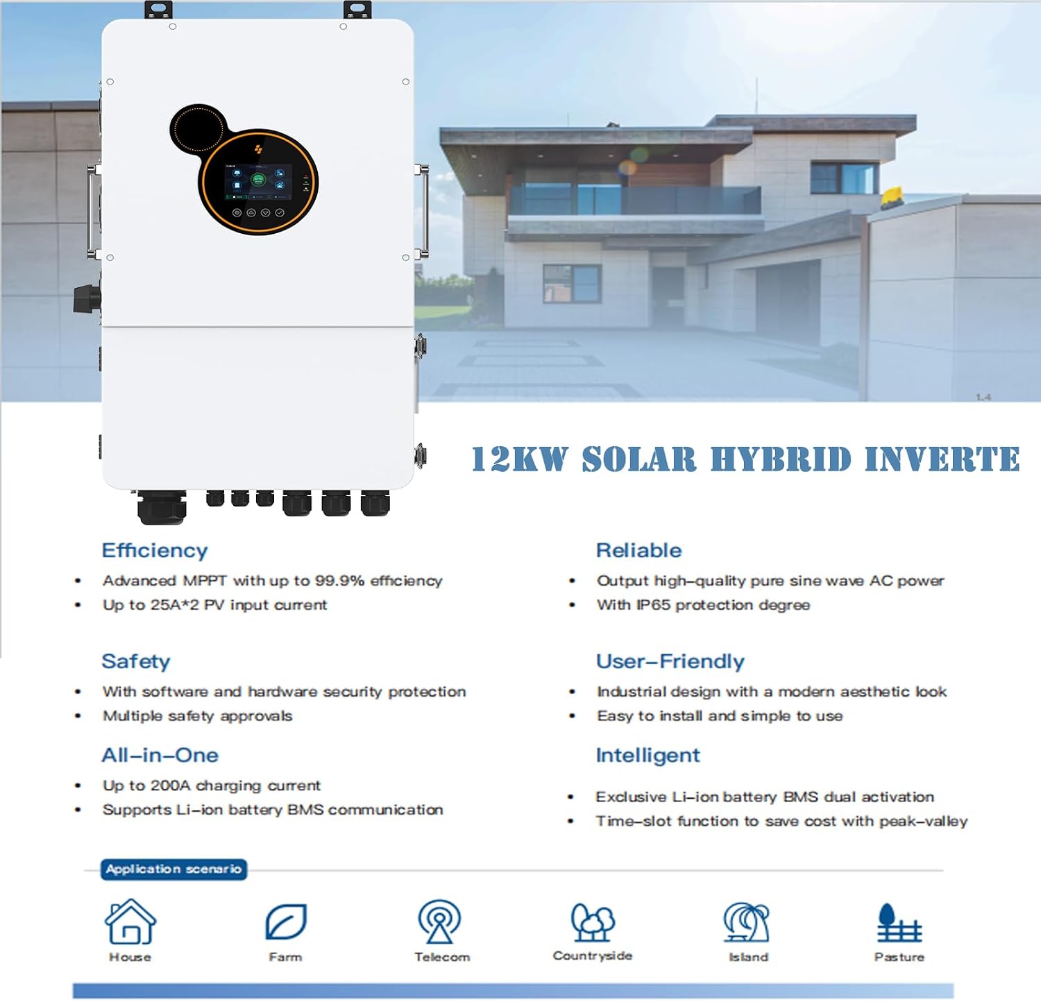 22000W Hybrid Solar System Complete Kit with 3Sets 12KW Solar Hybrid Inverter,6Sets 48V 410Ah 21KWh LiFePO4 Battery 40PCS Bificial 550W Solar Panels with MPPT Controller 120/240Vac