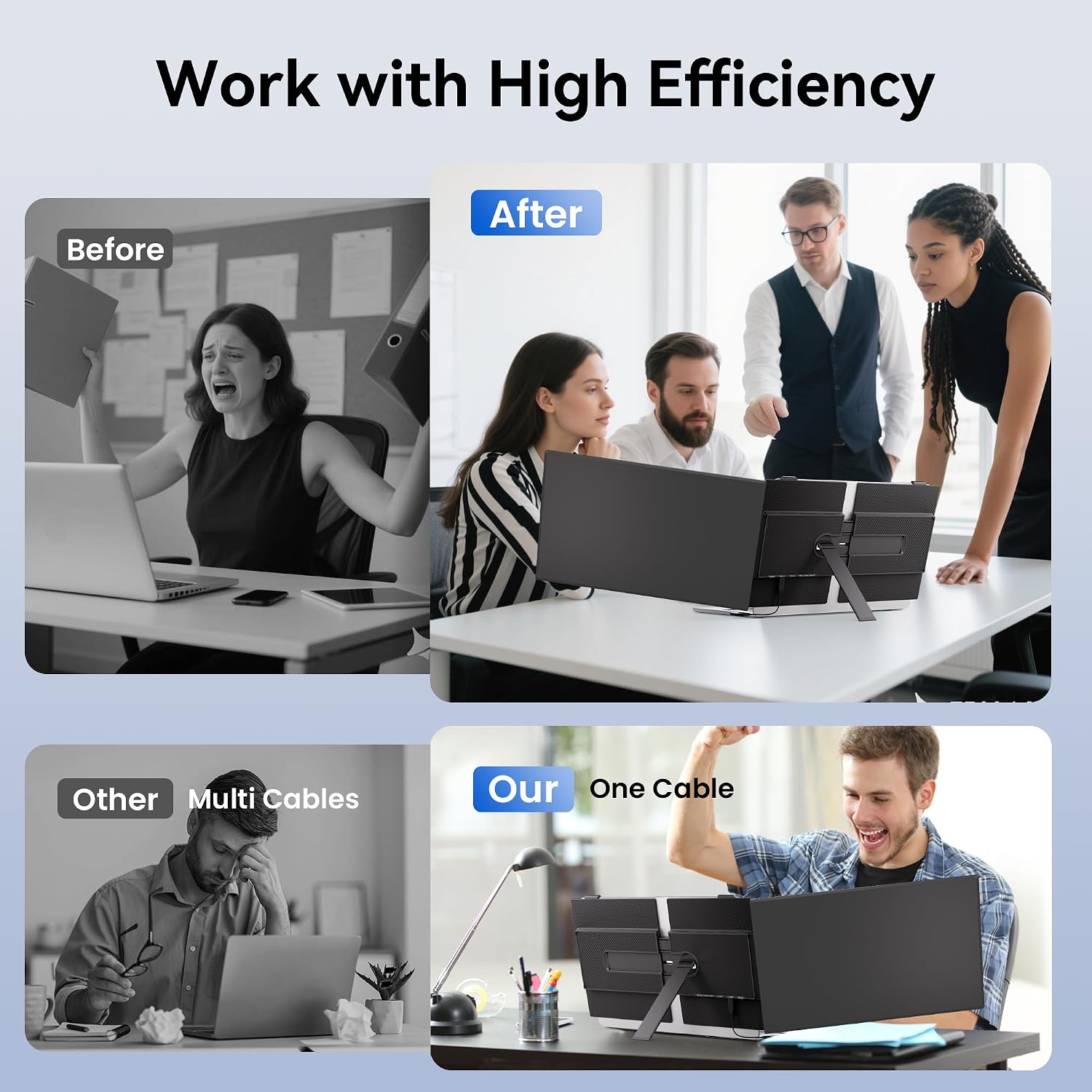 Laptop Screen Extender Monitor - Ultra-Thin Dual 14 inch IPS FHD 1080P Extended Monitors for 13'-17' Laptops Type-C/HDMI/USB-A Compatible with Windows Mac Travel Work