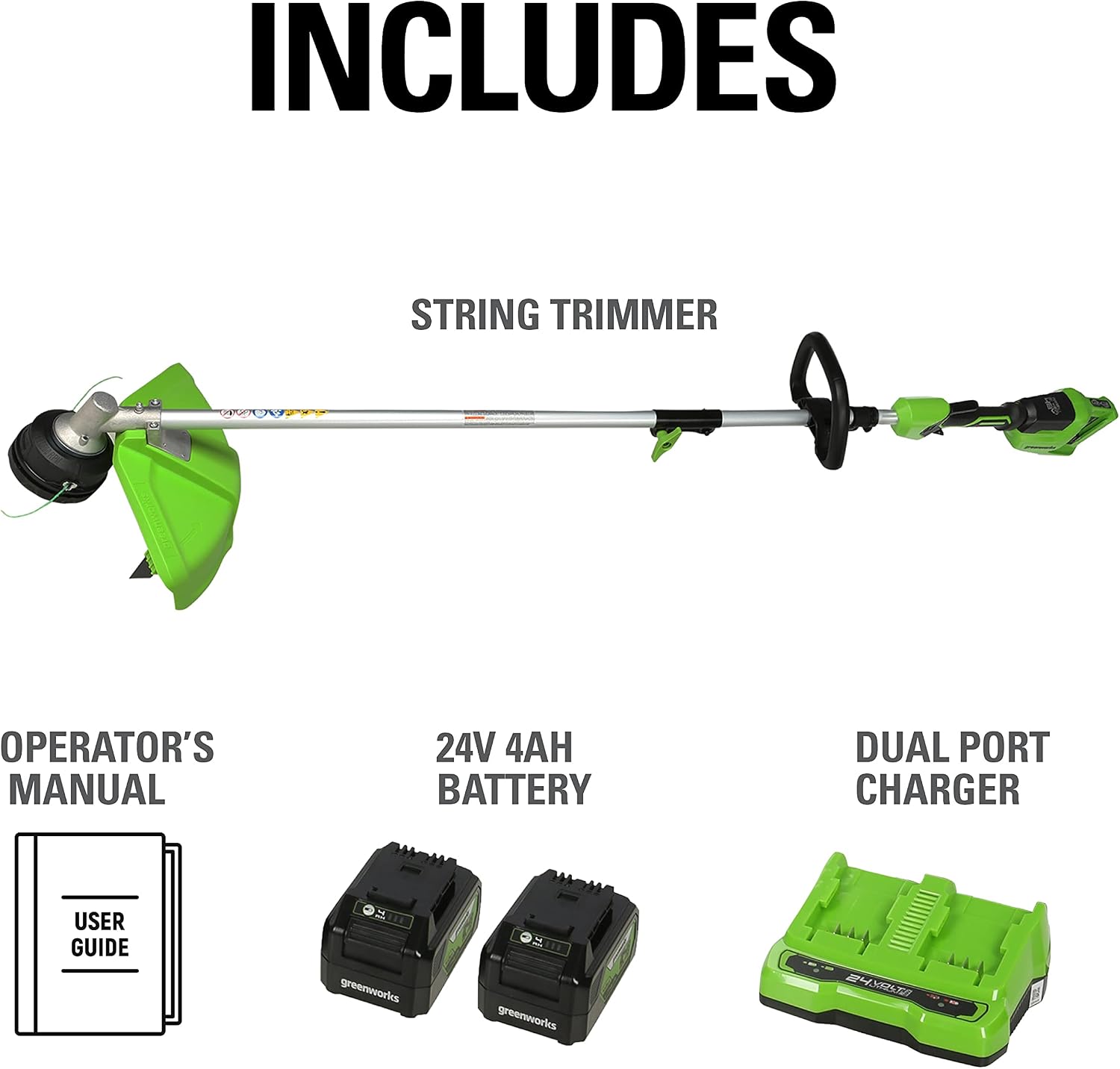 Greenworks 48V (24V x 2) 16' Brushless (Attachment Capable) Cordless String Trimmer, (2) 4.0Ah Batteries and Dual Port Rapid Charger Included
