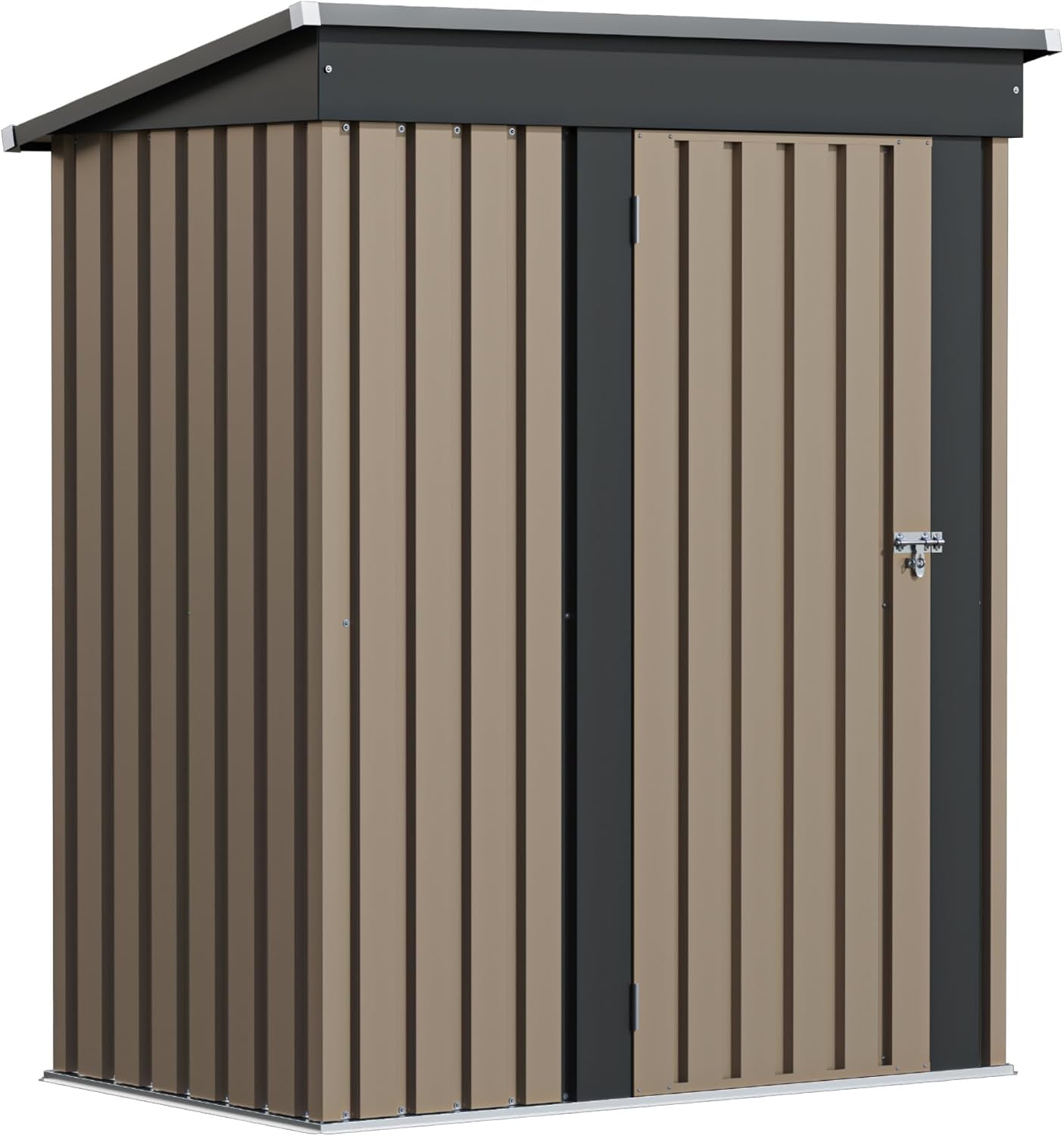 Patiolife 5x3 FT Outdoor Storage Shed, Small Tool Metal Shed with Lockable Door & Sloping Roof, Garden Shed for Backyard Patio Lawn, Brown
