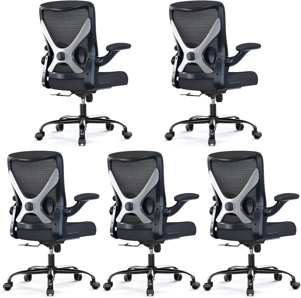 Ergonomic Office Chair - X-Shaped Computer Desk Chairs Comfy, Mesh High-Back Gaming Chair with Adjustable Lumbar Support, Executive Task Chair for Adults, Comfortable for Long Hours, Black, Pack of 5