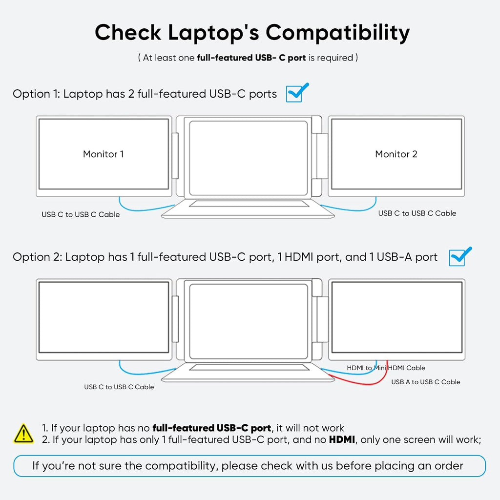 Laptop Screen Extender, FHD 1200P 16:10 IPS Portable Monitor for Laptops 12~16.2 inch, 14' Triple Screen Laptop Monitor Extender Display, Plug & Play with USB-C HDMI for Windows/MacBook/Switch/PS5
