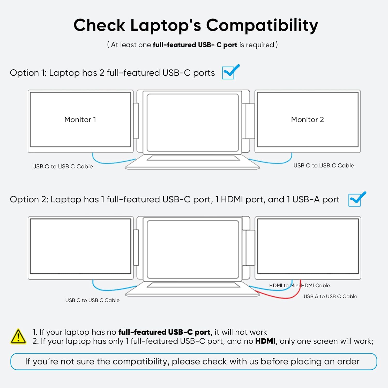 Laptop Screen Extender, FHD 1200P 16:10 IPS Portable Monitor for Laptops 12~16.2 inch, 14' Triple Screen Laptop Monitor Extender Display, Plug & Play with USB-C HDMI for Windows/MacBook/Switch/PS5