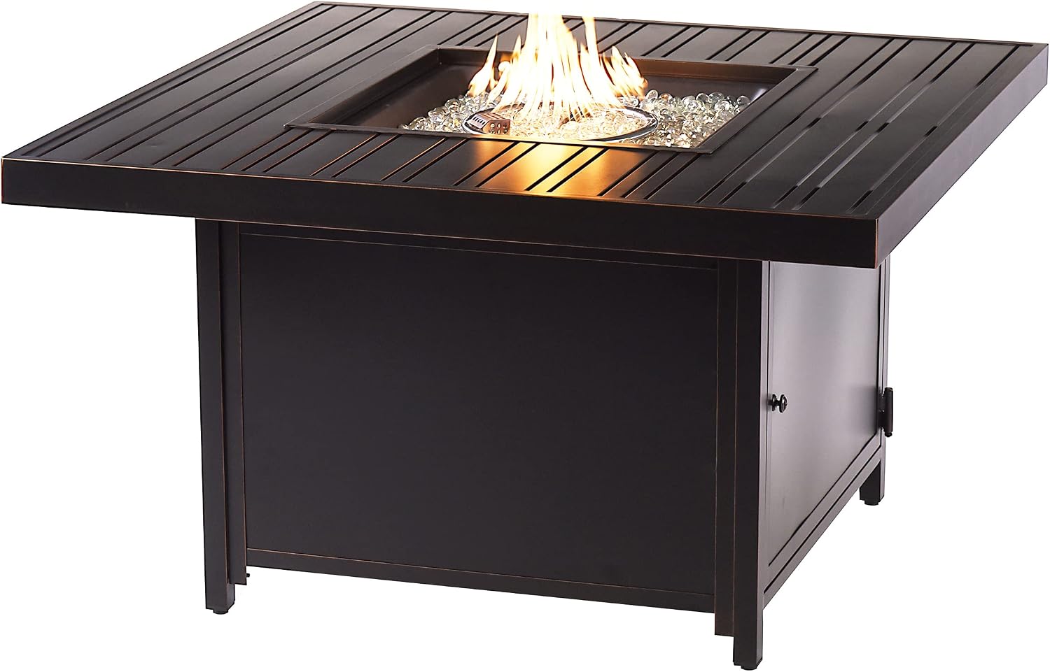 Oakland Living Square 42 in. x 42 in. Aluminum Propane Fire Pit Table with Glass Beads, Two Covers, Lid, 57,000 BTUs in Copper Finish