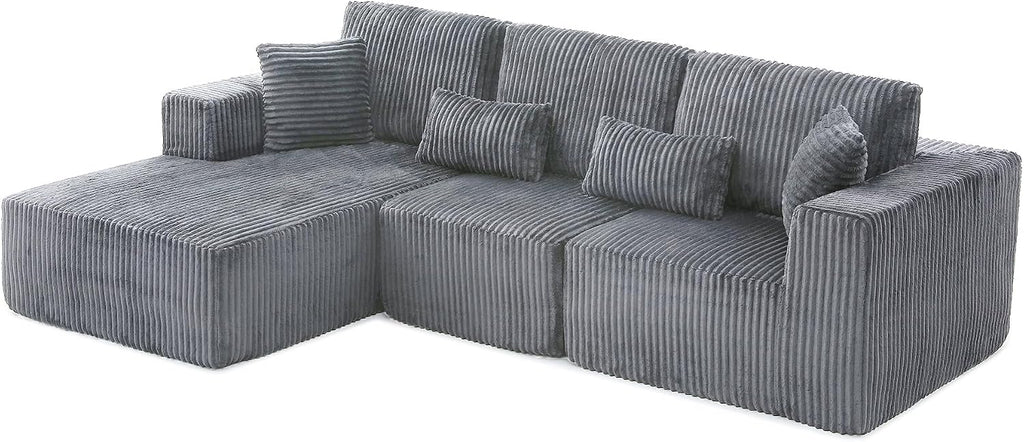 108' Boneless Couches for Living Room, L Shaped Comfy Cloud Modular Sectional Memory Foam Deep Seat Boneless Couch, No Assembly Required Sofa for Living Room with Left Facing Chaise, Dark Grey
