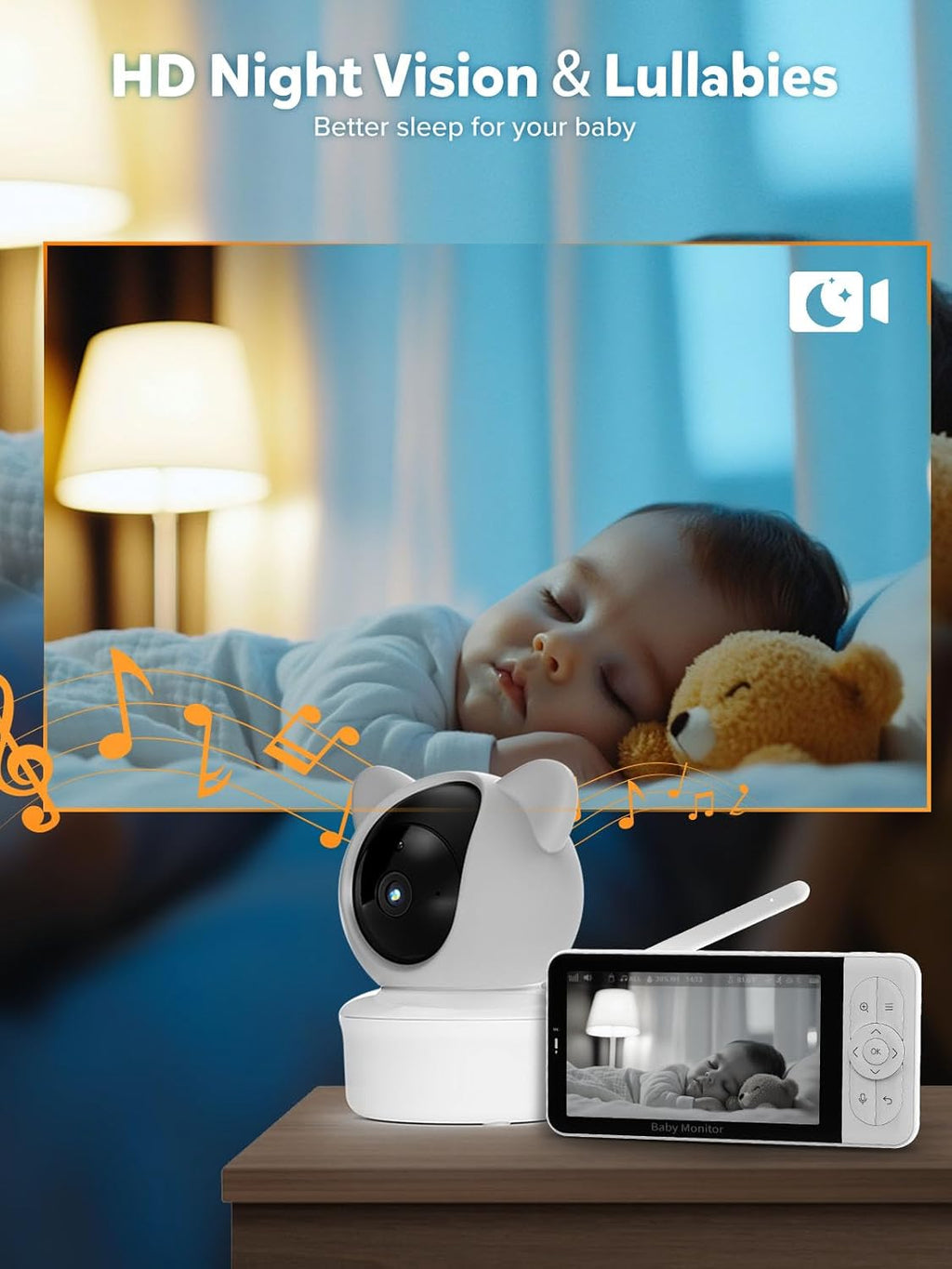 iFamily WiFi Baby Monitor with App – Smartphone Baby Monitor with 5' HD Monitor & 2K Camera, Night Vision, 2-Way Talk, Motion Tracking&Alerts, Temp Sensor, Lullabies,Secure WiFi Lock