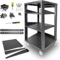 AxcessAbles 16U Open Frame Network & AV Rack with Caster Wheels, Two 2U Shelves, 10-32 & Cage Nut Compatible Rails, Cage Nuts, Screws, Cage Nut Tool & Wall Mount Kit | 19-Inch Equipment Rack