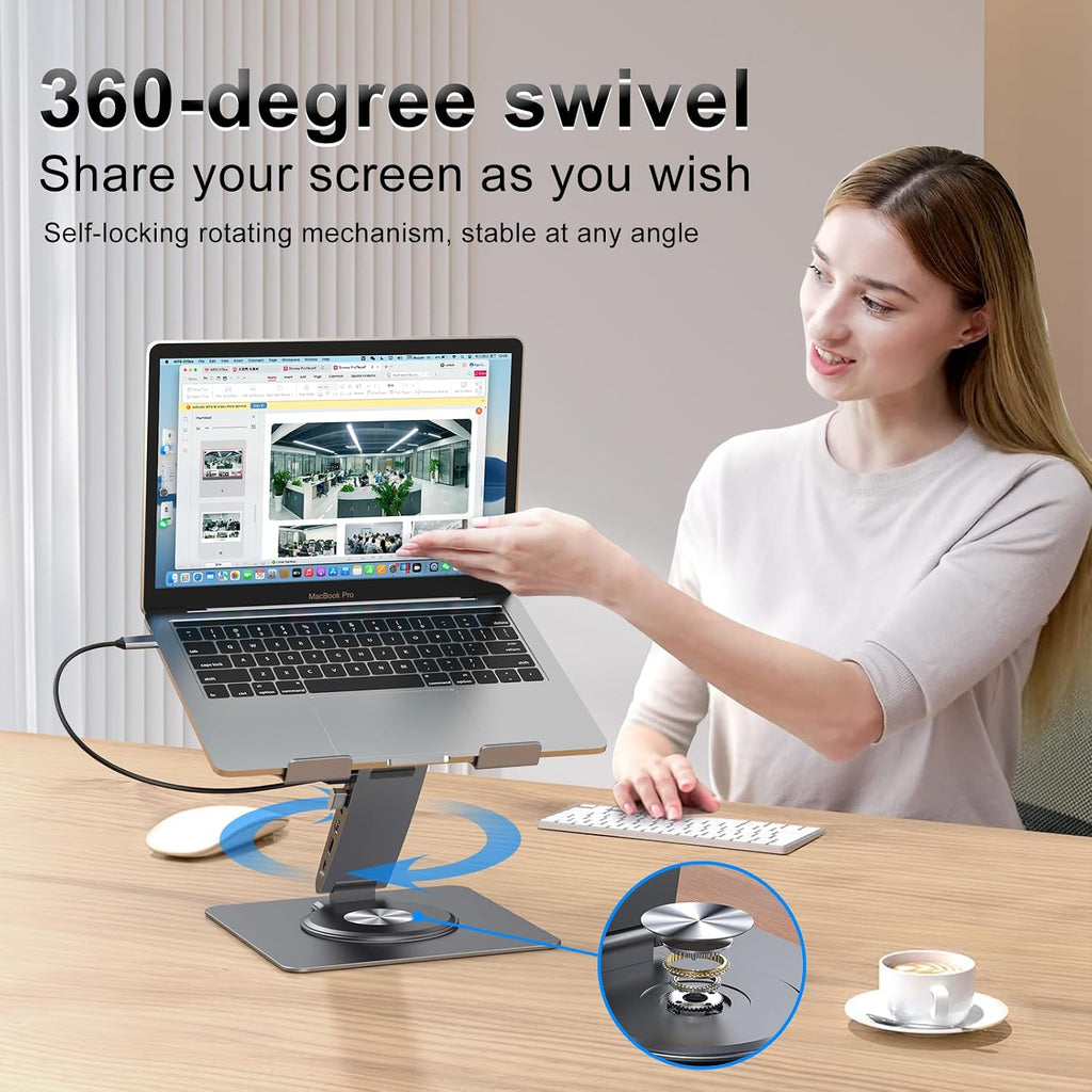 Laptop Docking Station Stand 11-IN-1 Triple Display HDMI DP 4K60Hz Gigabit Ethernet USB3.1 PD100W SD/TF Card Reader Audio 360°Swivel Laptop Stand with USB Hub for MacBookPro/Air/Dell/HP/Surface/Lenovo
