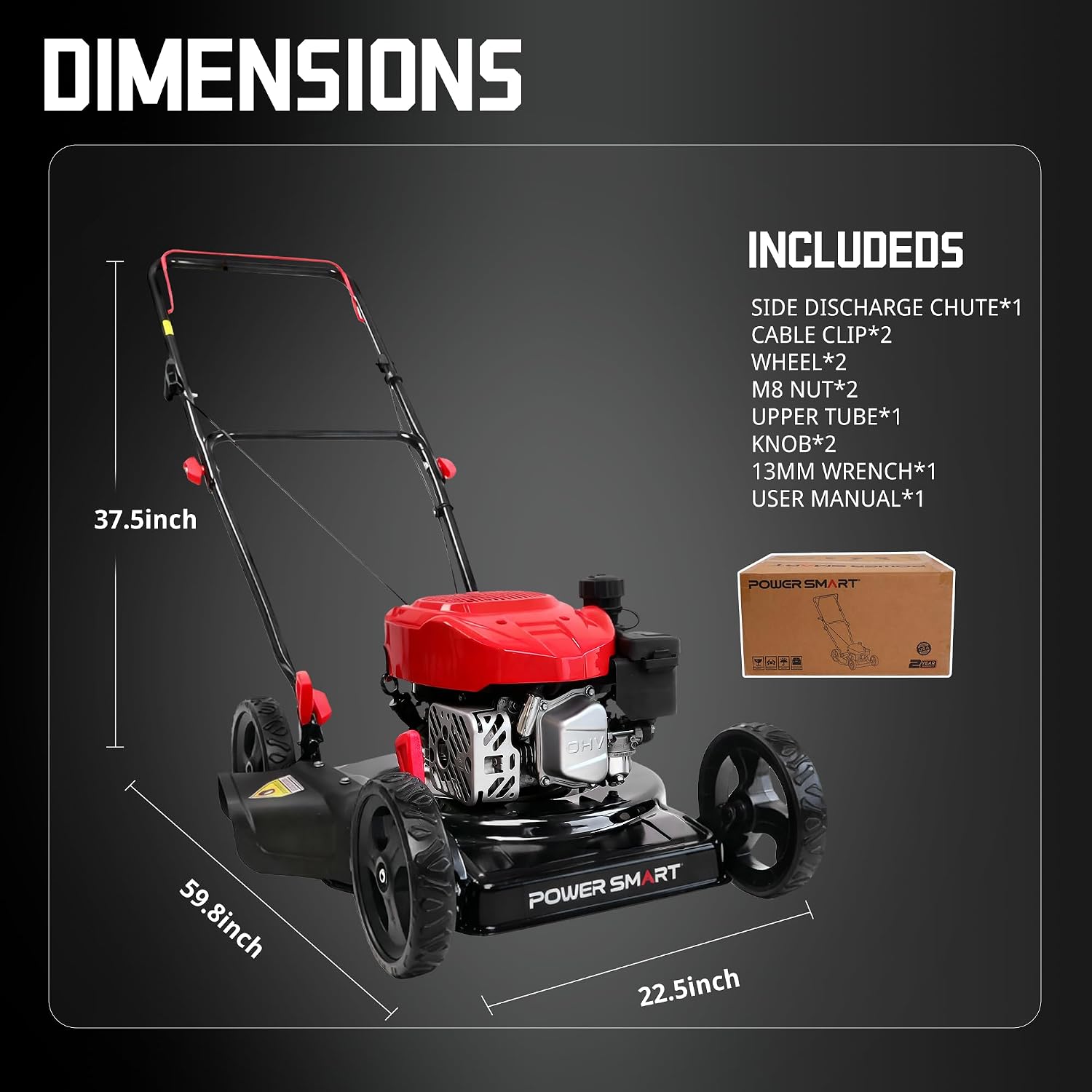 PowerSmart 18-Inch Gas Push Lawn Mower with 144cc 4-Cycle OHV Engine, 2-in-1 with Mulch and Side-Discharge, 5-Position Adjustable Cutting Height (DB8618C)