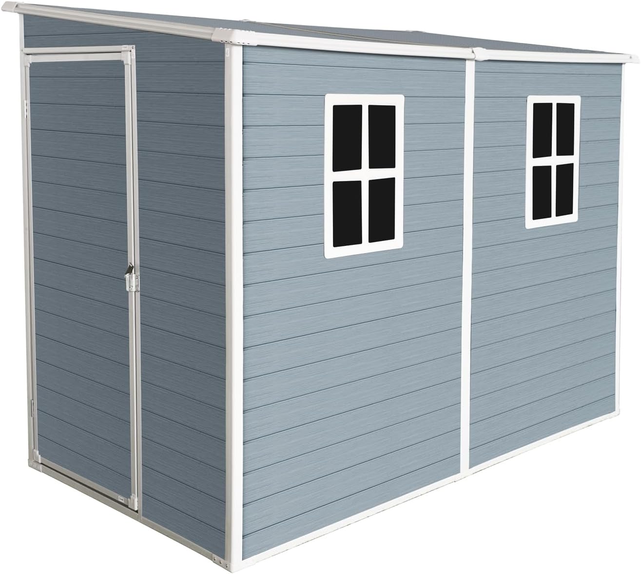 4' x 8' Outdoor Storage Shed, Resin Garden Shed with Windows, Lockable Door and Vents, Plastic Tool Storage for Patio Furniture, Lawnmower and Bike Storage, All Weather Use (4' x 8')