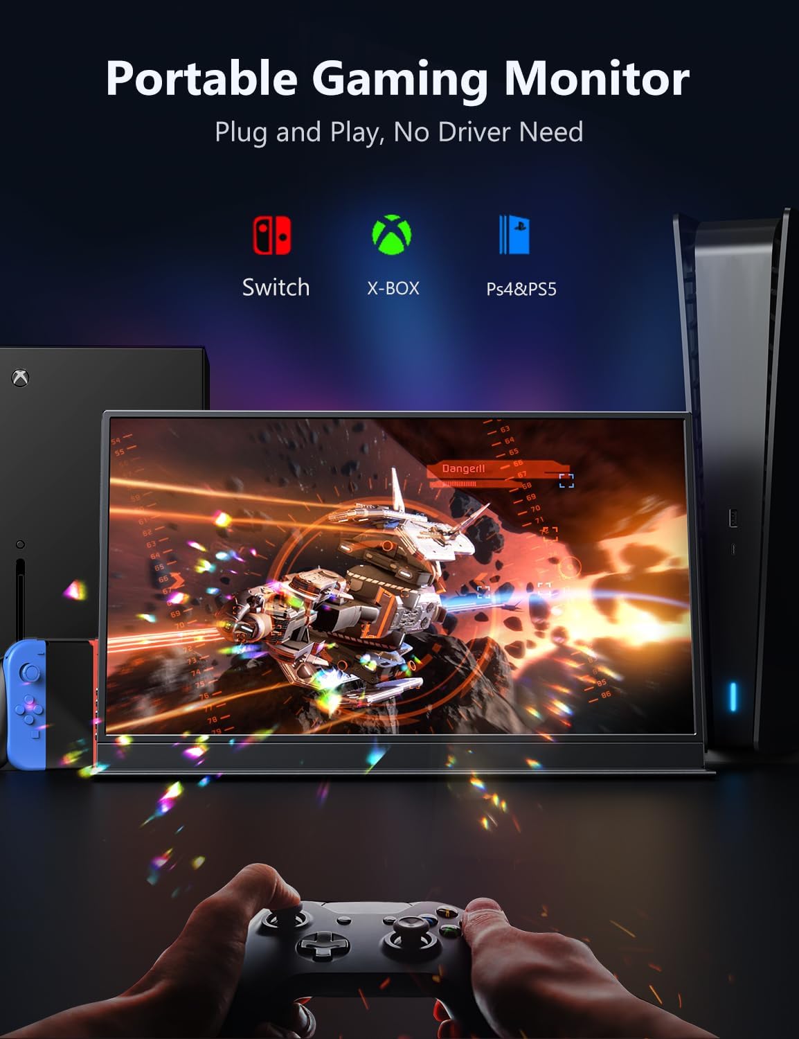 Portable Gaming Monitor, 17.3' 2.5k 144HZ IPS Portable Laptop Monitor, Second Screen Dual USB C HDMI Computer Gaming Display with Speakers & Smart Cover, Travel Monitor for PC Phone PS4/5 Xbox Switch