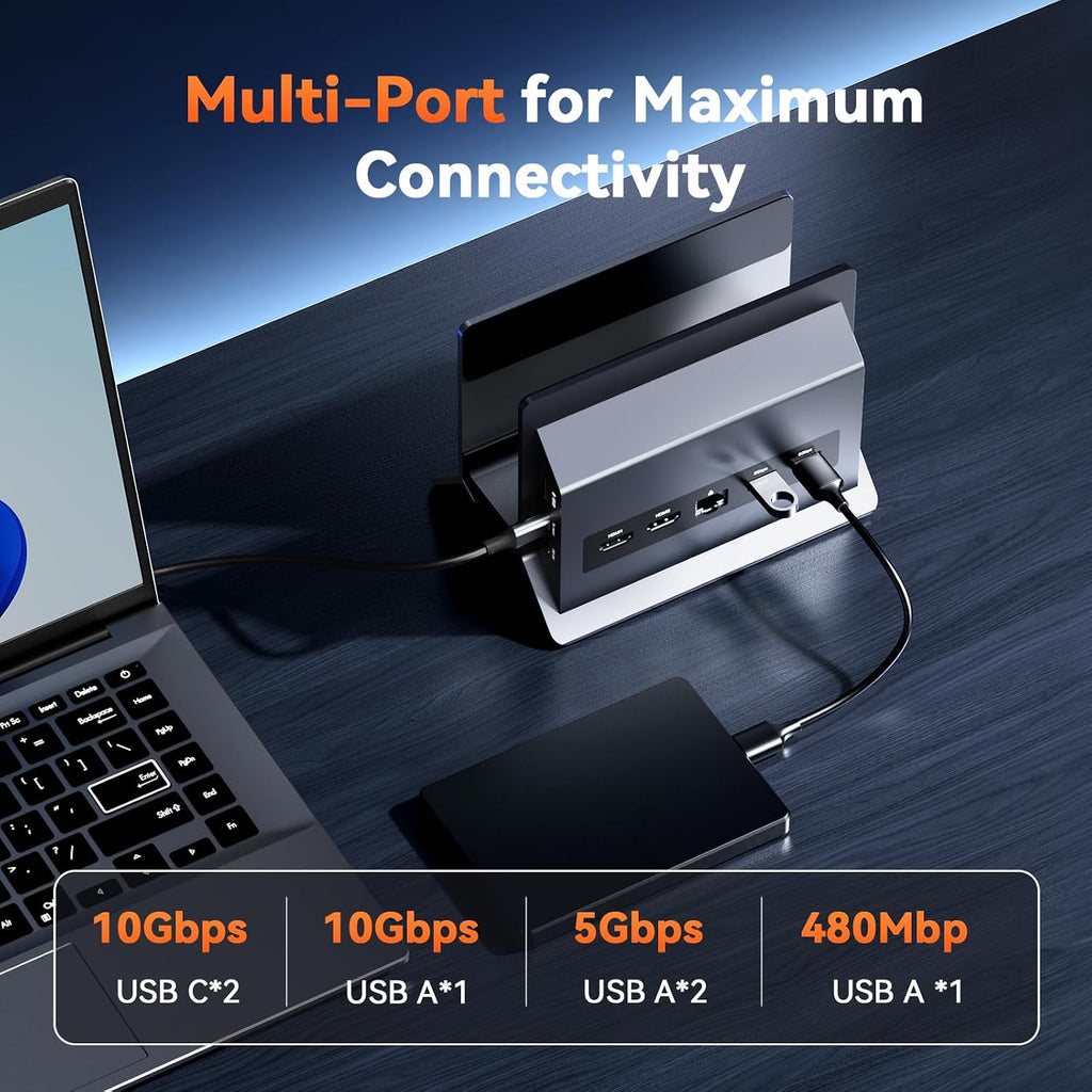 TobenONE Docking Station with Dual Monitor,4K@60Hz 2 HDMI,100W Power Supply, PD 3.0,6 USB,Gigabit Ethernet, Laptop Stand Vertically,for Windows,ChromeOS and More Space-Saving for Office/Home/Study
