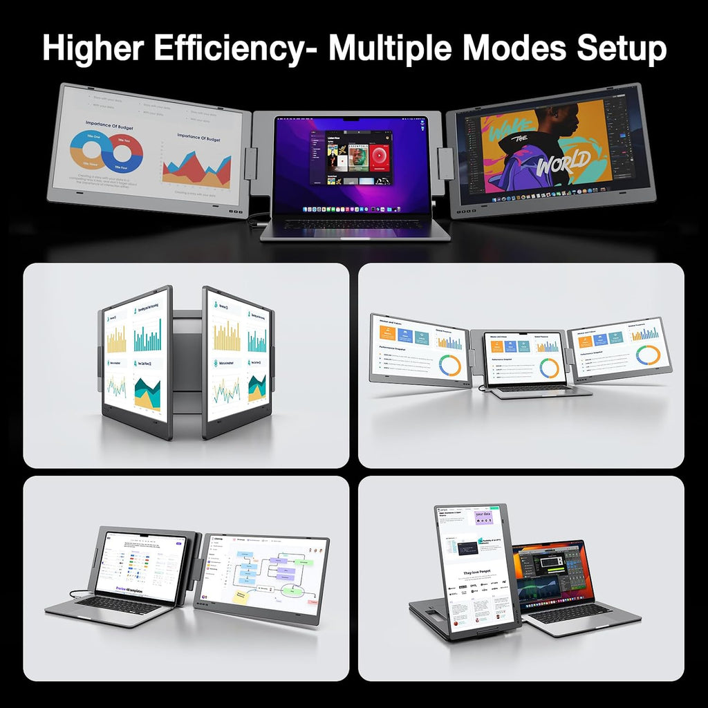 KYY Laptop Screen Extender, 15.6' Monitor Extender with Type-C Plug&Play, 1080P FHD Portable Triple Monitor for Laptop with Alloy Dual Display fit 13'-17', Portable Extended Screen for Mac/Wins/Chrome