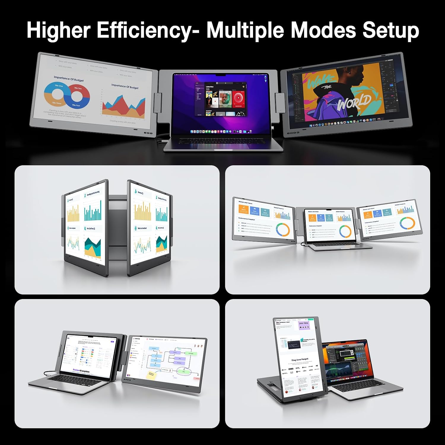 KYY Laptop Screen Extender, 15.6' Monitor Extender with Type-C Plug&Play, 1080P FHD Portable Triple Monitor for Laptop with Alloy Dual Display fit 13'-17', Portable Extended Screen for Mac/Wins/Chrome