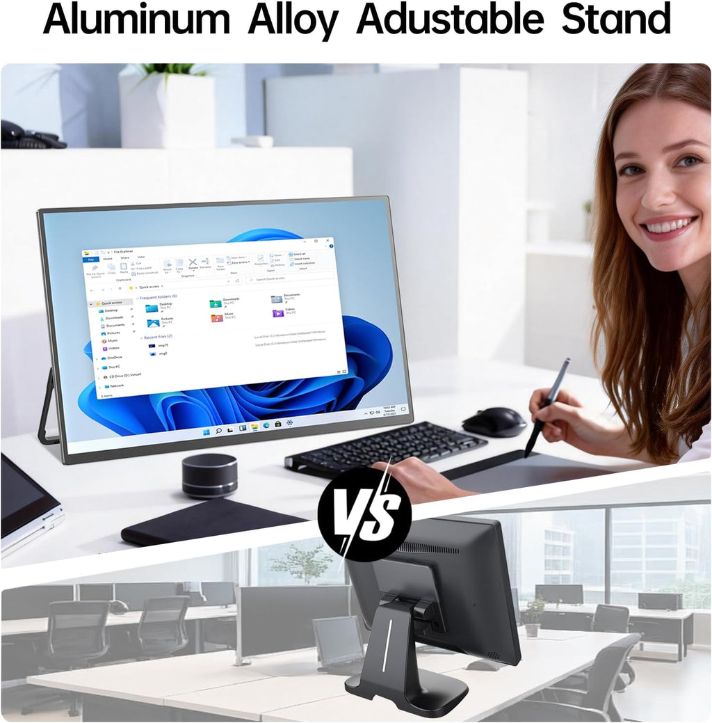 Portable Monitor 18.5'' 1080P 100Hz 100% sRGB, Aluminum Alloy Shell, IPS Travel Monitor with USB-C HDMI Large Portable Screen for Laptop MacBook PC PS4/5 Gaming Monitor with Kickstand
