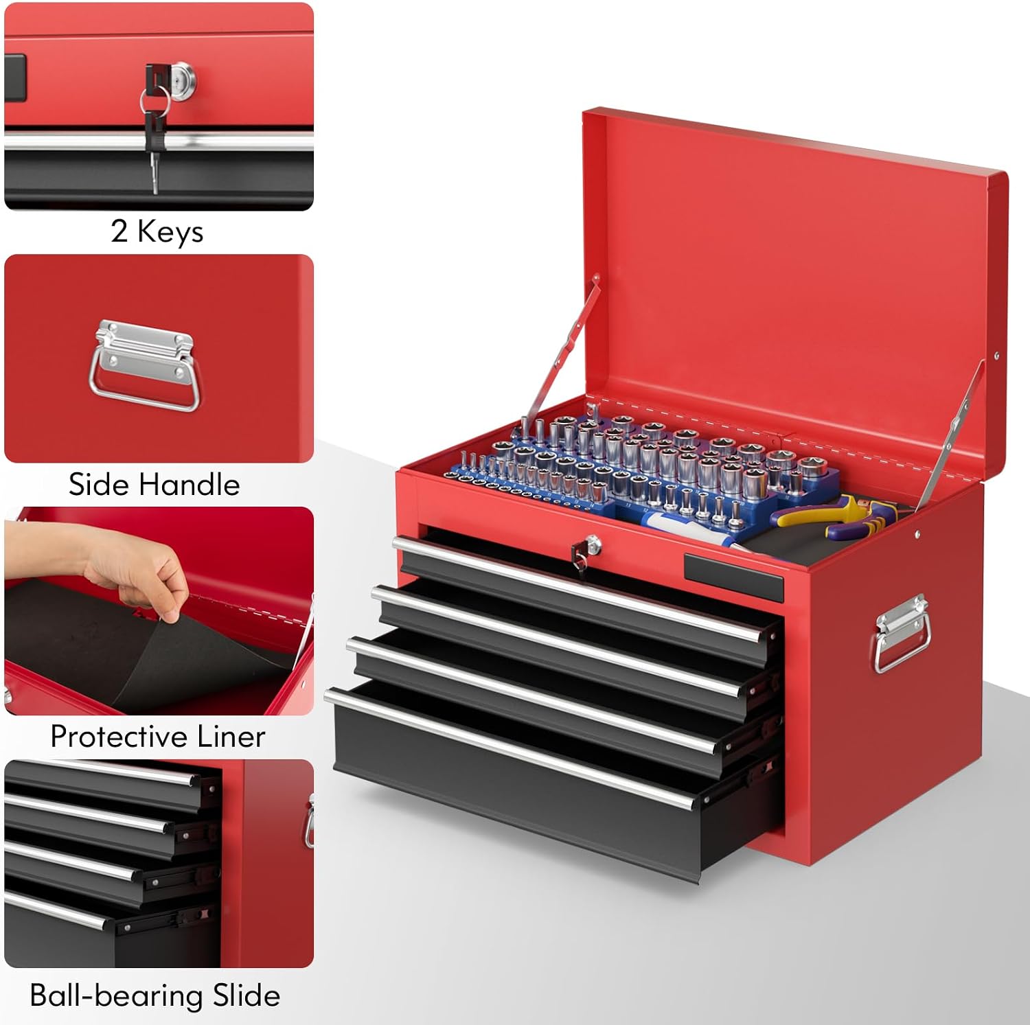 Goplus Tool Chest, 3-in-1 Rolling 6 Drawers Tool Cabinet with Detachable Top Toolbox, Middle Tool Storage, Universal Lockable Wheels, Protective Liner, Auto Lock, Metal Tool Box for Garage Workshop