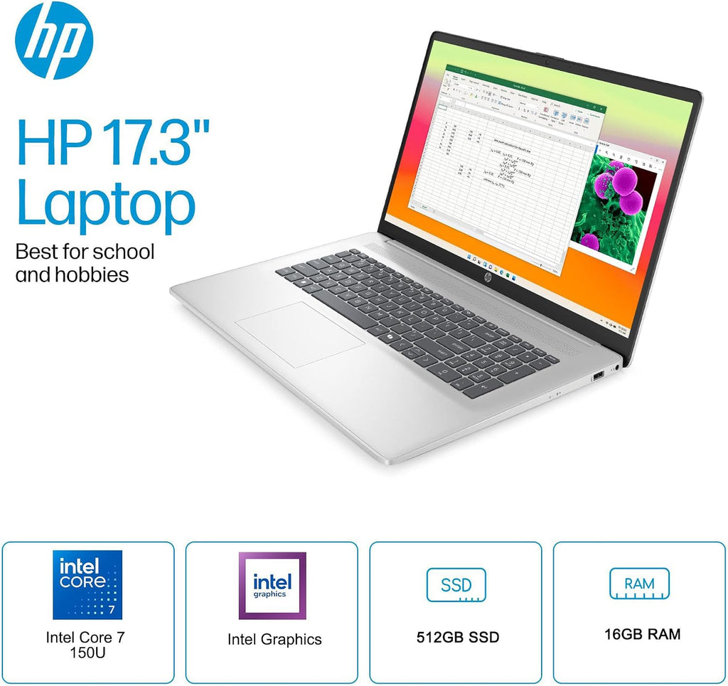 HP 17 Laptop (17.3' HD+ Touchscreen, Intel 10-Core 7 150U (> i7-1355U), 16GB RAM, 512GB SSD) for Business, Home, Students, Narrow Bezel, Webcam, Wi-Fi 6, Fast Charge, Win 11 Home w/ Copilot