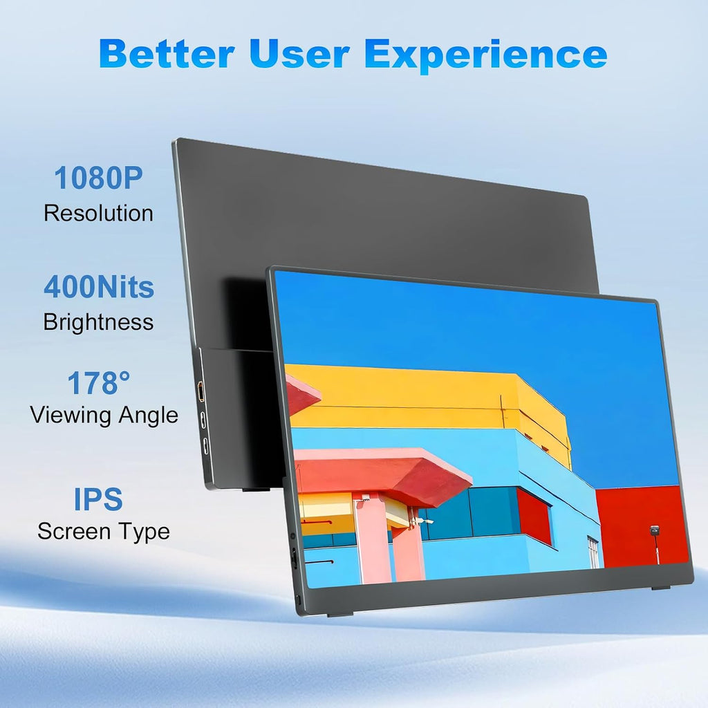 COOLHOOD 18.5 Inch Portable Monitor, FHD 120Hz IPS HDR 125% sRGB USB-C HDMI External Travel Monitor with Built-in Speakers, VESA Compatible for Laptop MacBook PC Surface PS5 Xbox