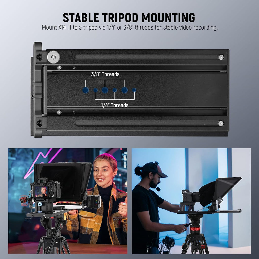 Neewer Teleprompter X14 III with RT113 Remote/App Control, 45° Tilt 14' Beamsplitter All Metal Frame Upgraded Camera Mount QR Plate Compatible with Manfrotto 501PL for iPhone iPad DSLR, Assembly Free