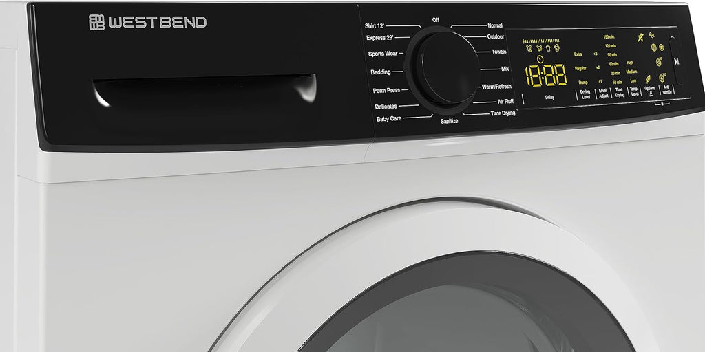 West Bend Clothes Dryer Compact Portable Front Loading for Laundry, Auto and Timed Dry Settings and Anti-Wrinkle, Perfect for Apartments, RV and More, 4-Cu.Ft, White
