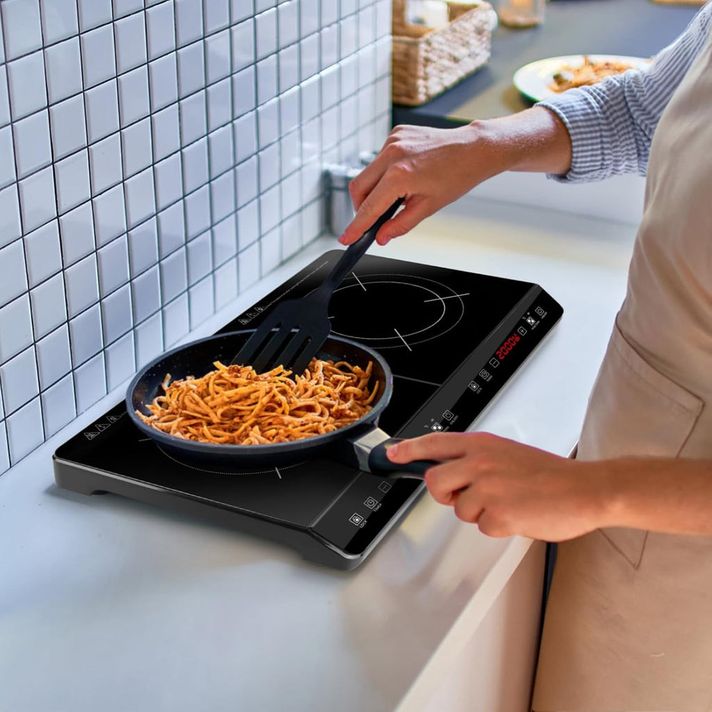Double Induction Cooktop, 4000W Hot Plate Electric Stove for Countertop Portable 2 Burner Induction Cooktop with 9 Levels Settings, Child Safety Lock & Timer