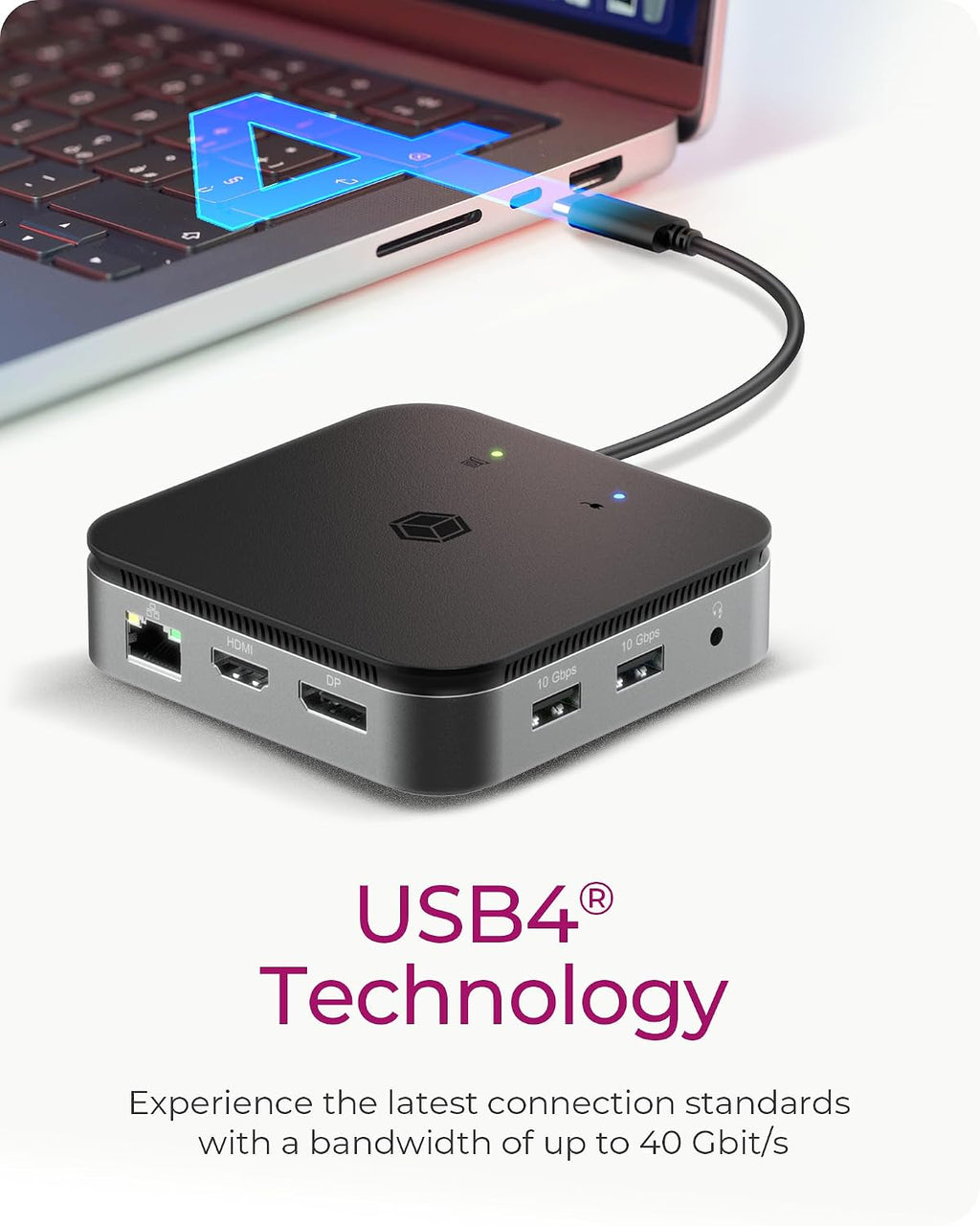 ICY BOX USB4 Docking Station (7-in-1) for 2 monitors (1x HDMI and 1x DP), 4K 120Hz / 8K 30Hz, 3x USB 3.1 Gen 2 (10 Gbps), 60W Power Delivery, Gigabit Ethernet, Audio, IB-DK408-C41