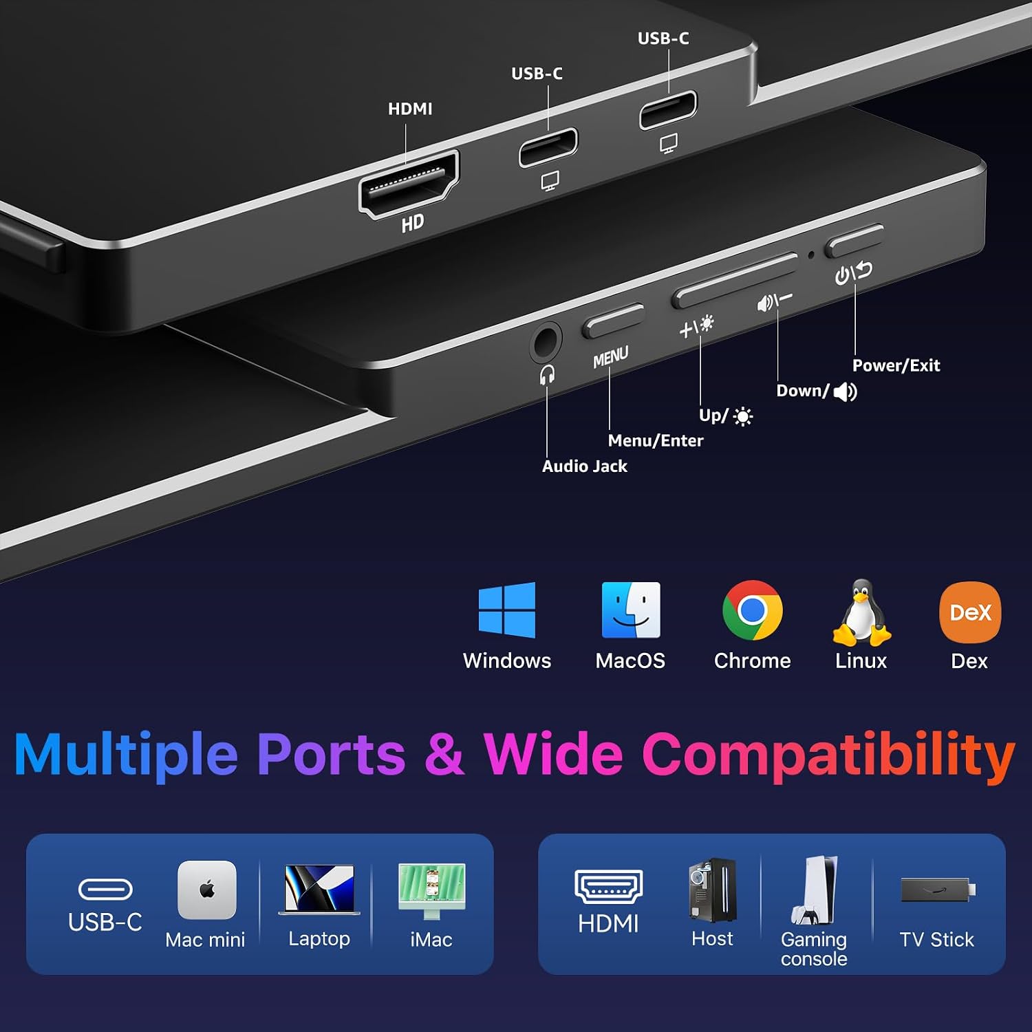 kksmart Portable Monitor 15.6 inch 4K UHD 145% sRGB 60Hz, Travel Monitor for Laptop MacBook Surface PC Xbox PS5, HDMI USB-C VESA Compatible Built-in Speaker